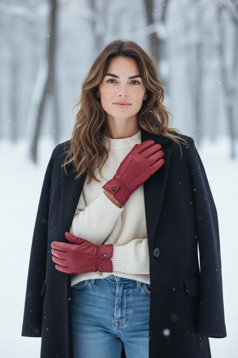 Ladies Super Soft Genuine Leather Fully Fleece Lined Gloves Winter Driving Warm