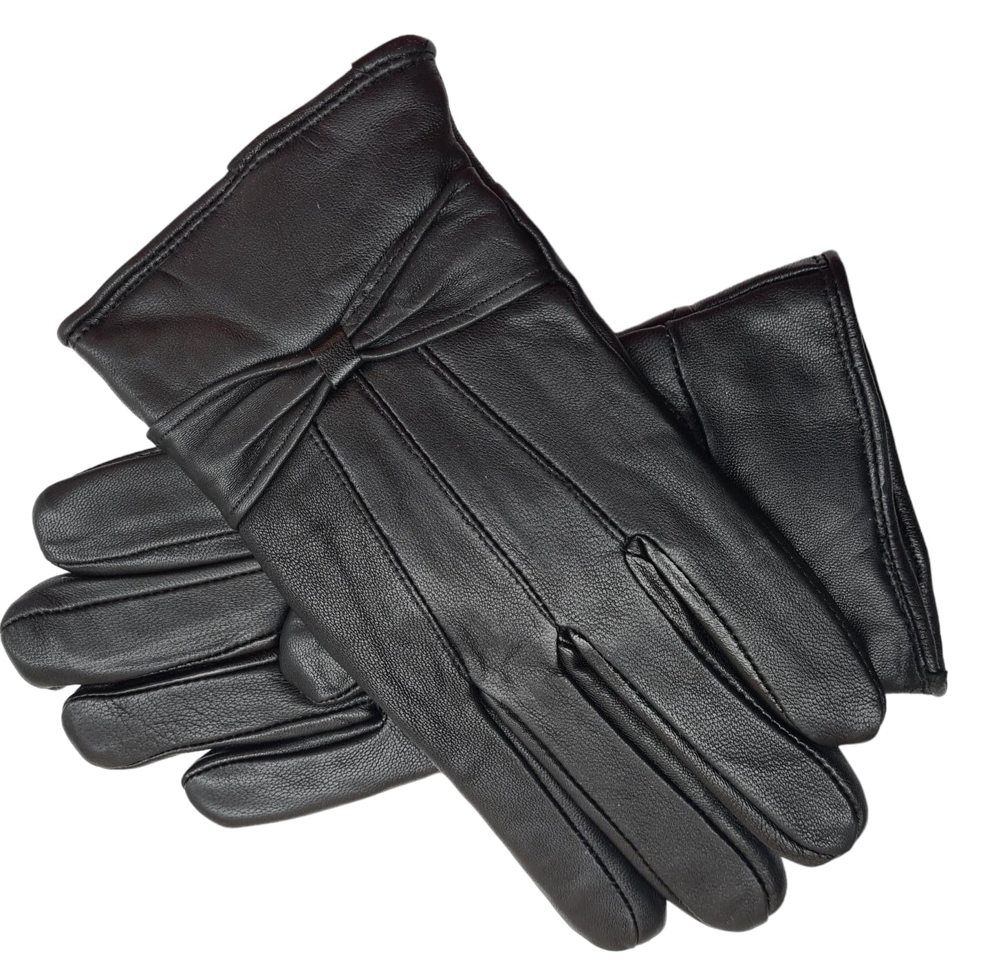 Womens Black Real Leather Gloves Gift Boxed