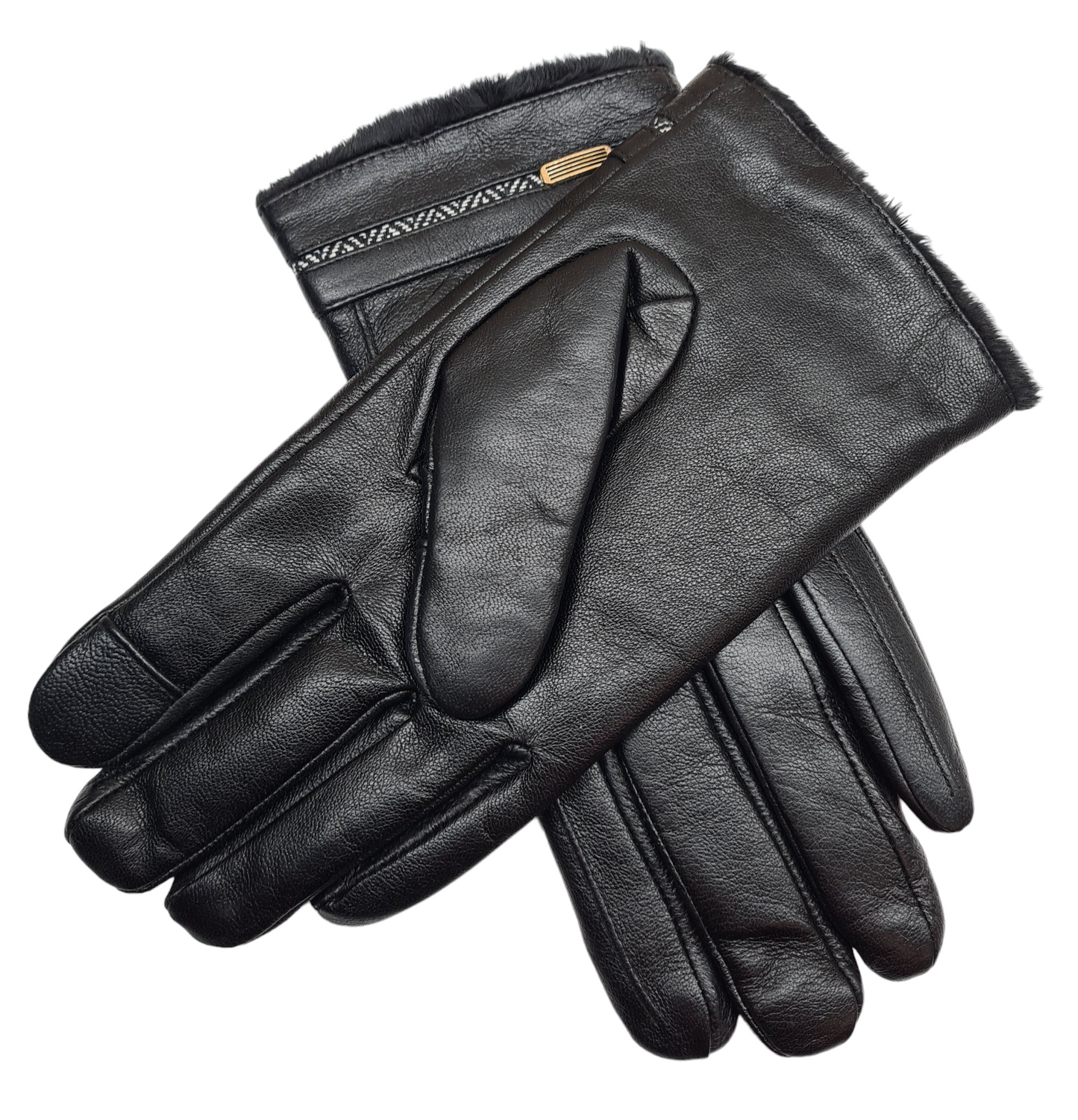 Mens Premium Soft Fleece Lined Black Real Leather Gloves Touchscreen Gift Boxed