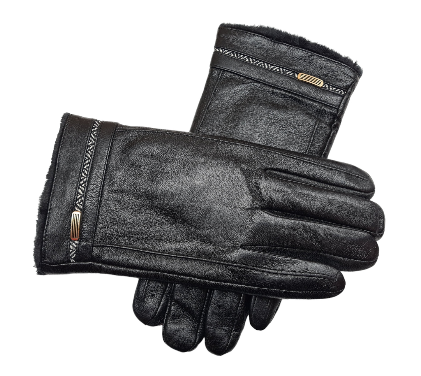 Mens Premium Soft Fleece Lined Black Real Leather Gloves Touchscreen Gift Boxed