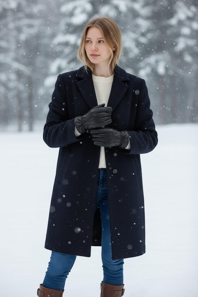 Womens Genuine Leather Gloves Fully Fleece Lined Winter Warm