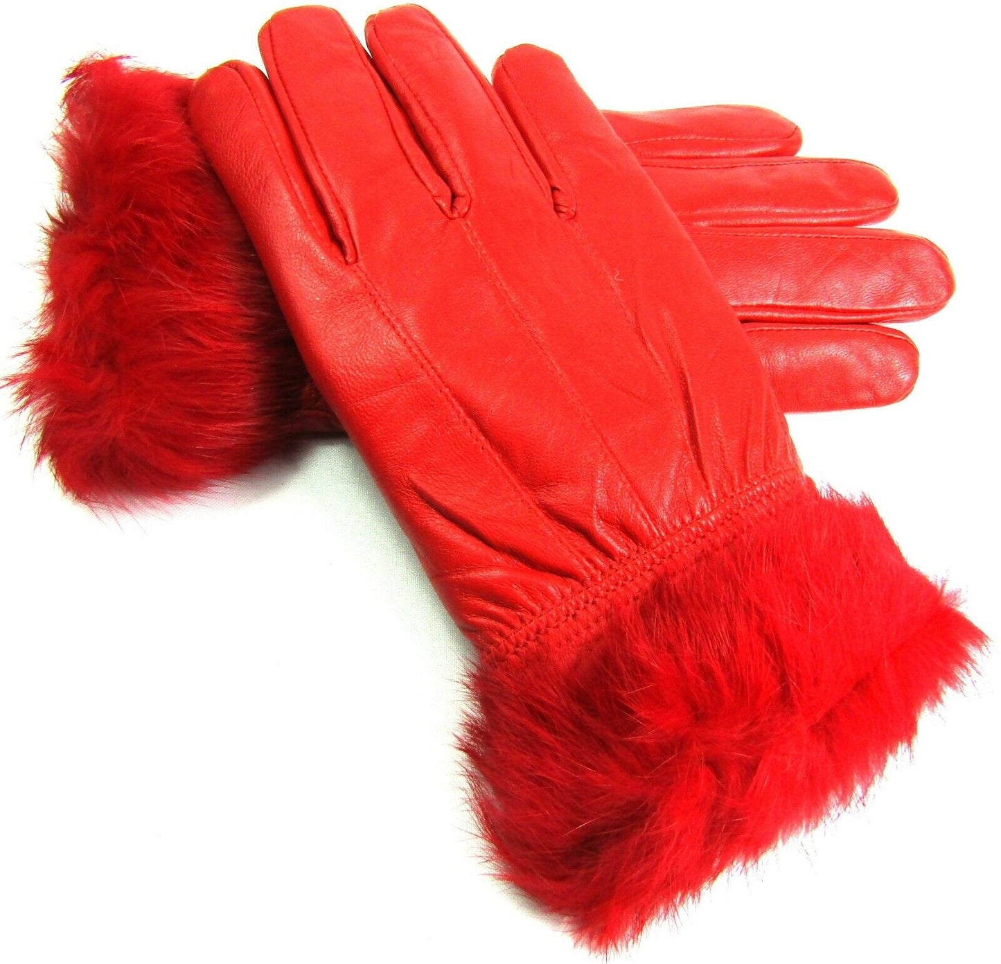 Ladies Red Faux Fur Trim Super Soft Real Leather Fully Lined Gloves Everyday