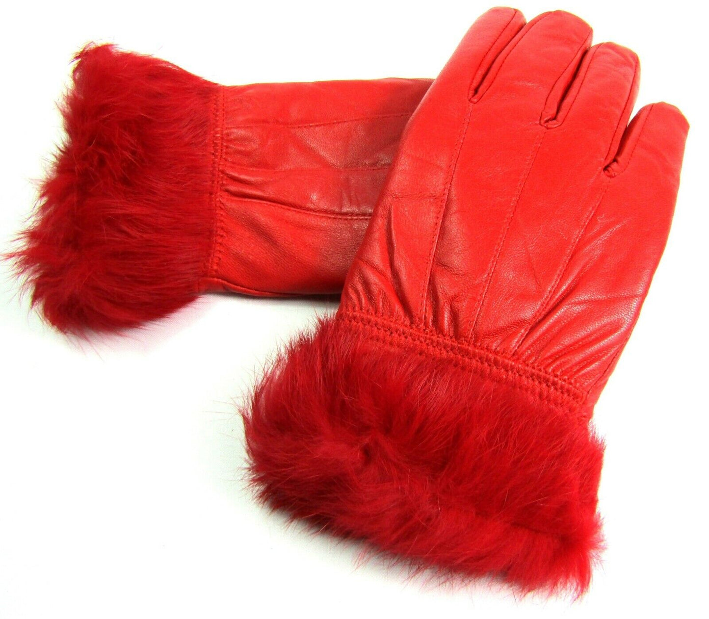 Ladies Red Faux Fur Trim Super Soft Real Leather Fully Lined Gloves Everyday