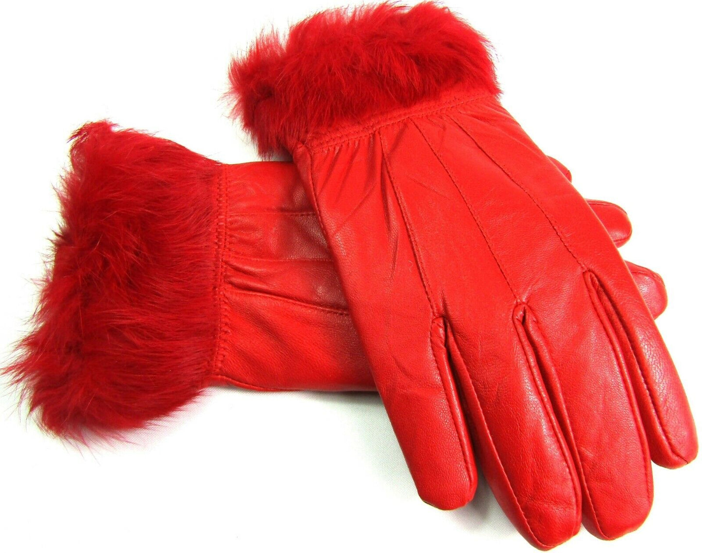 Ladies Red Faux Fur Trim Super Soft Real Leather Fully Lined Gloves Everyday