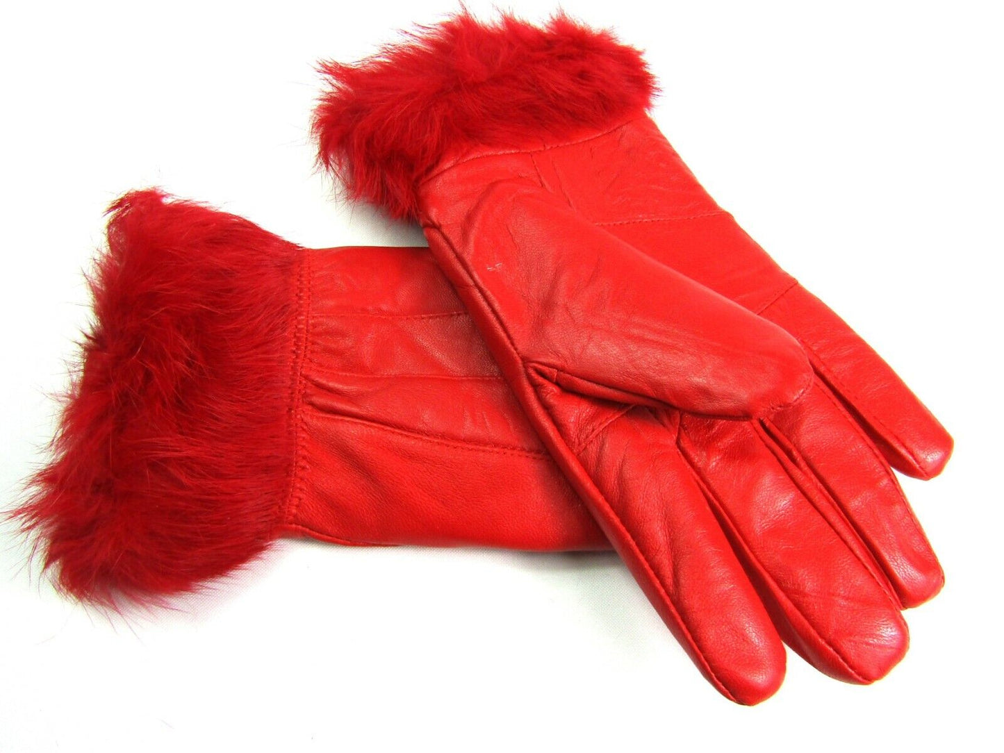 Ladies Red Faux Fur Trim Super Soft Real Leather Fully Lined Gloves Everyday