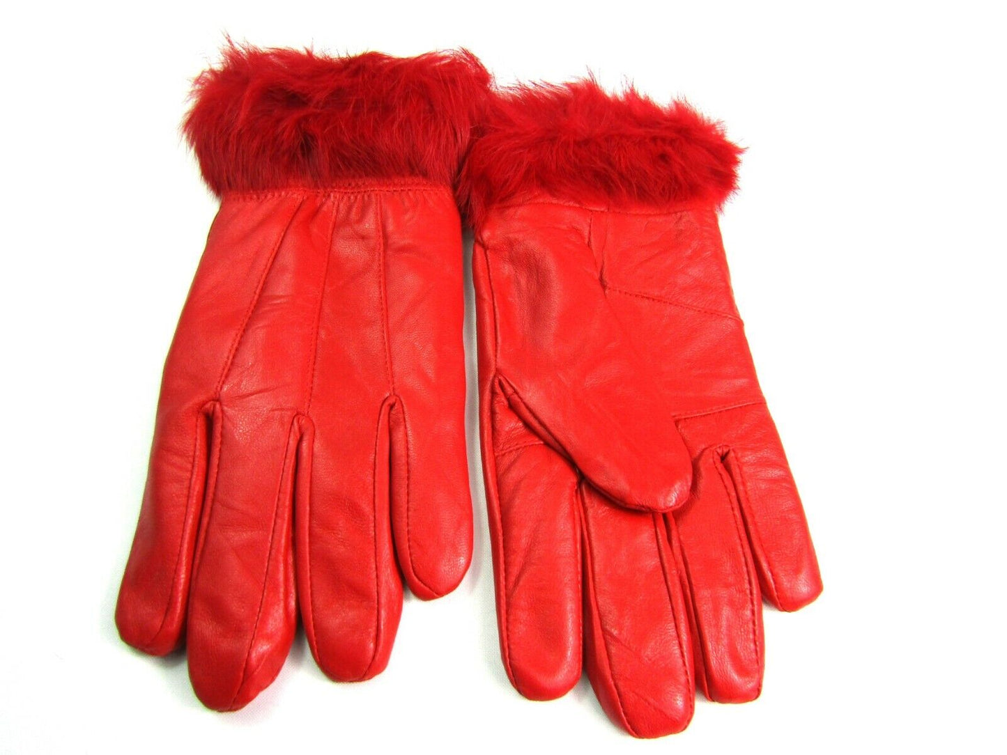 Ladies Red Faux Fur Trim Super Soft Real Leather Fully Lined Gloves Everyday