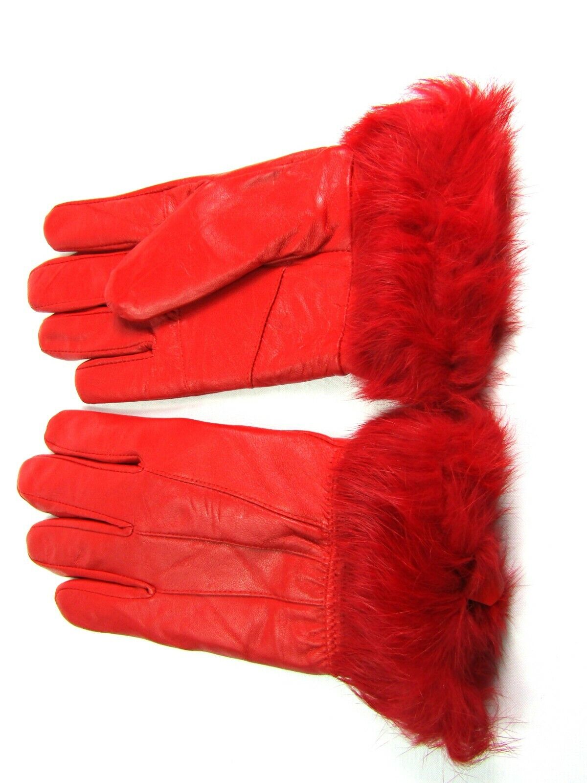 Ladies Red Faux Fur Trim Super Soft Real Leather Fully Lined Gloves Everyday