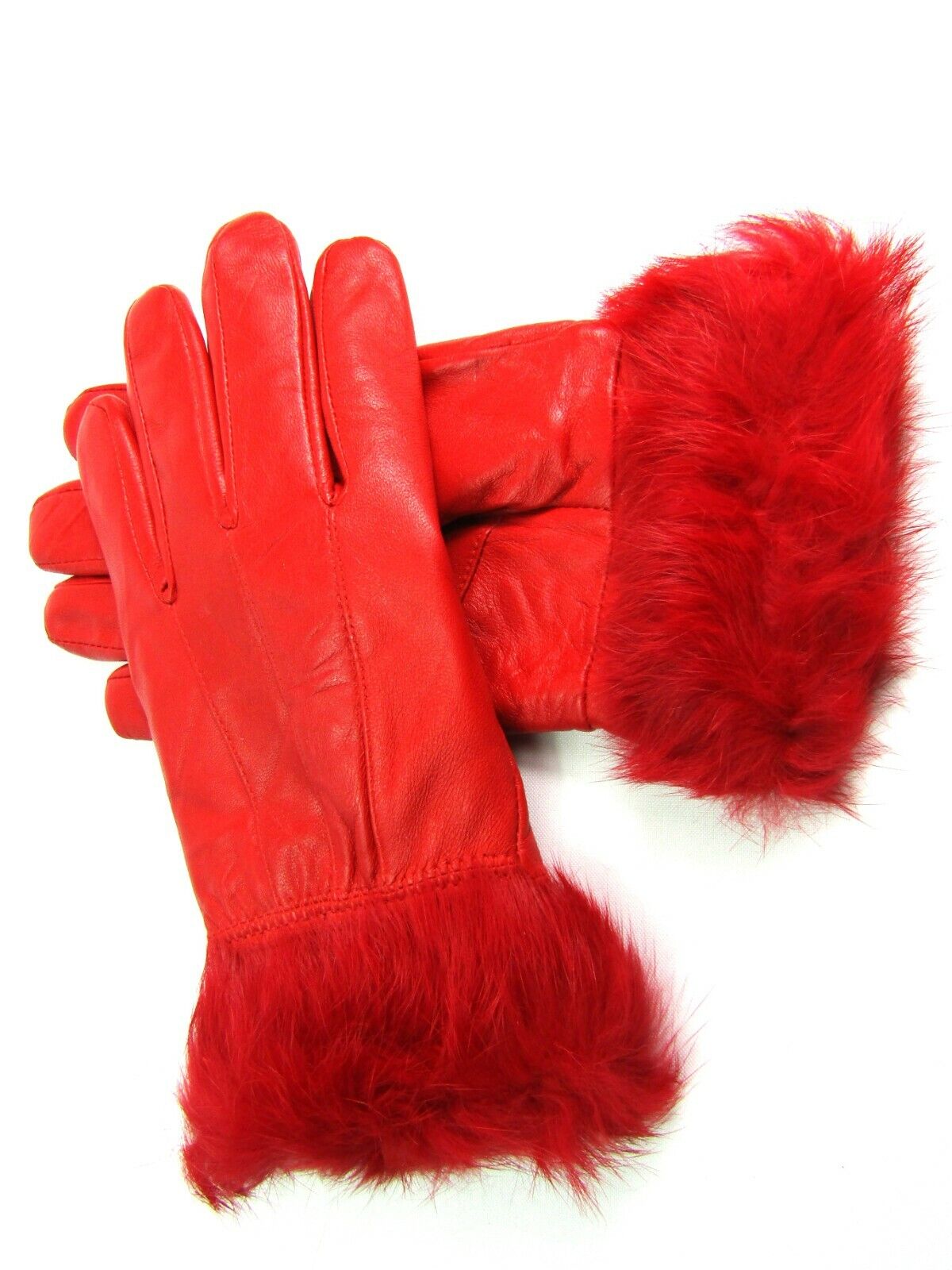 Ladies Red Faux Fur Trim Super Soft Real Leather Fully Lined Gloves Everyday