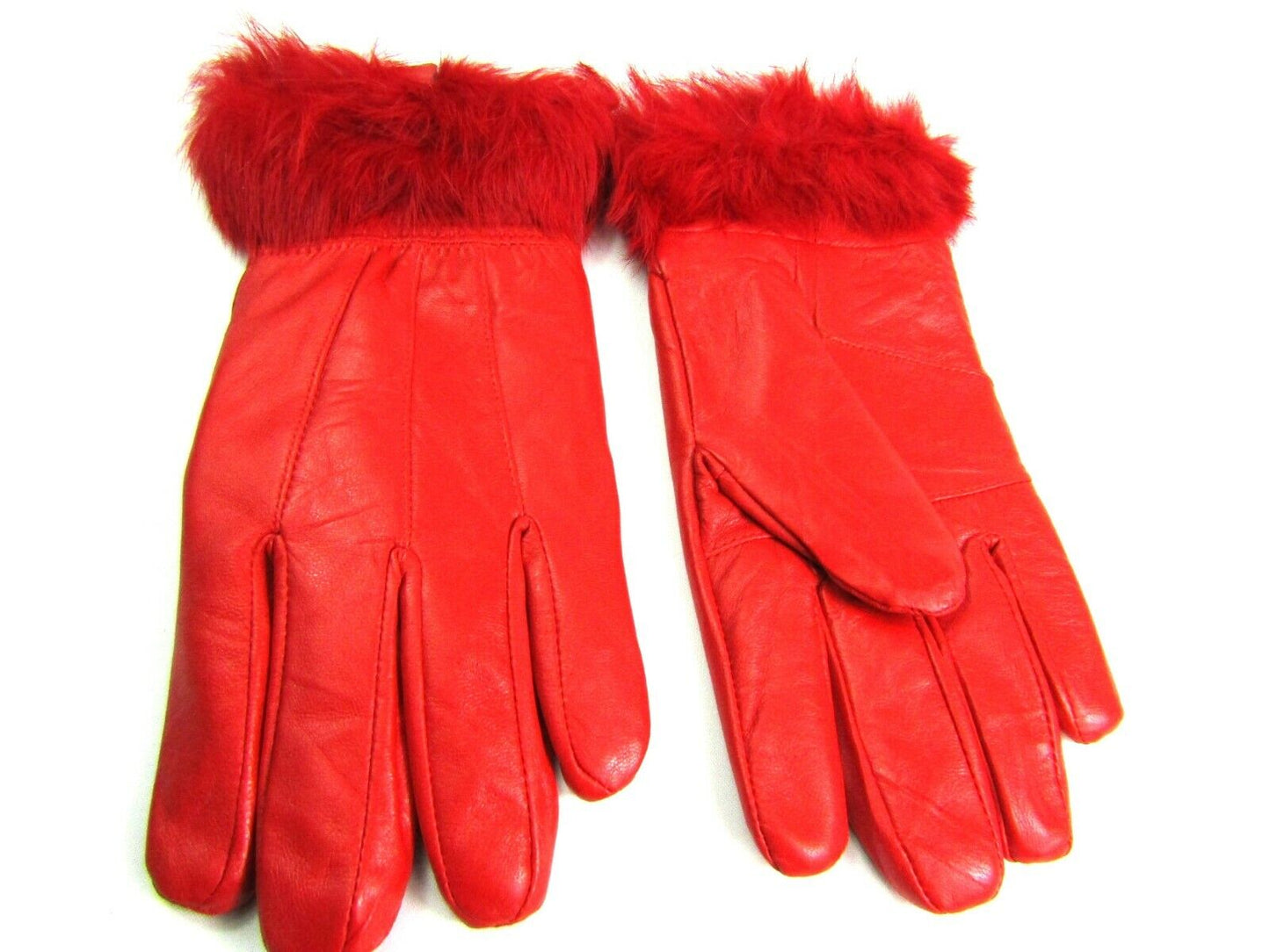 Ladies Red Faux Fur Trim Super Soft Real Leather Fully Lined Gloves Everyday