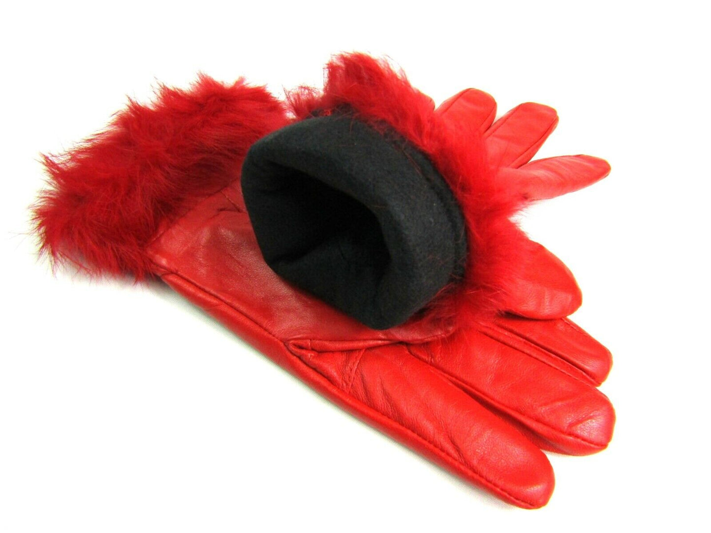 Ladies Red Faux Fur Trim Super Soft Real Leather Fully Lined Gloves Everyday