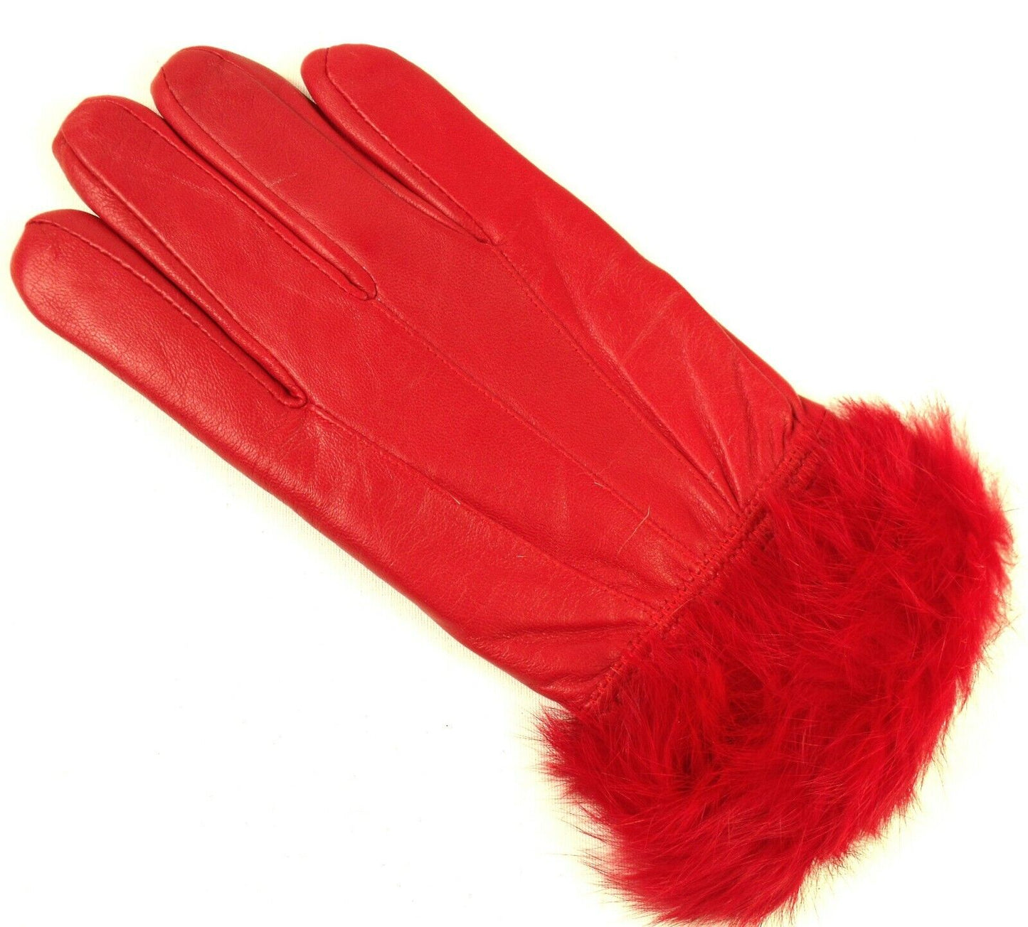 Ladies Red Faux Fur Trim Super Soft Real Leather Fully Lined Gloves Everyday