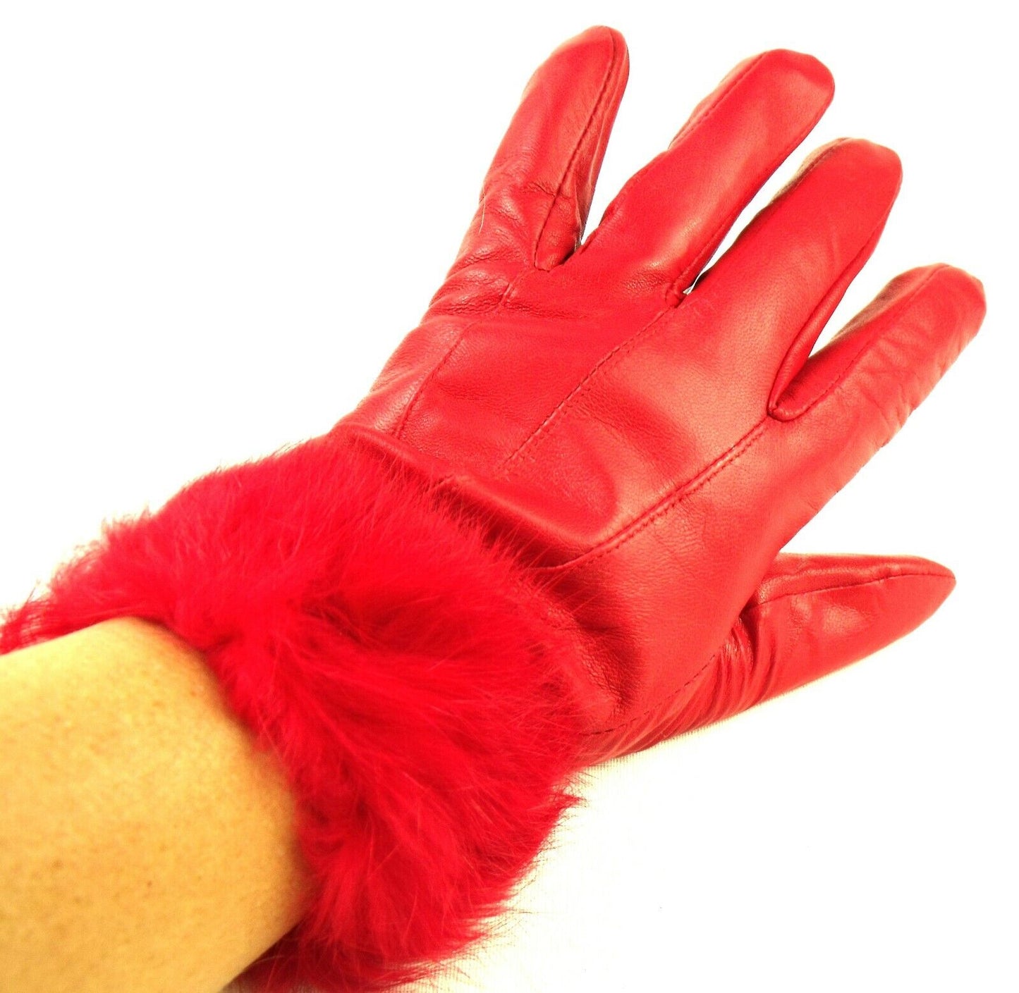 Ladies Red Faux Fur Trim Super Soft Real Leather Fully Lined Gloves Everyday