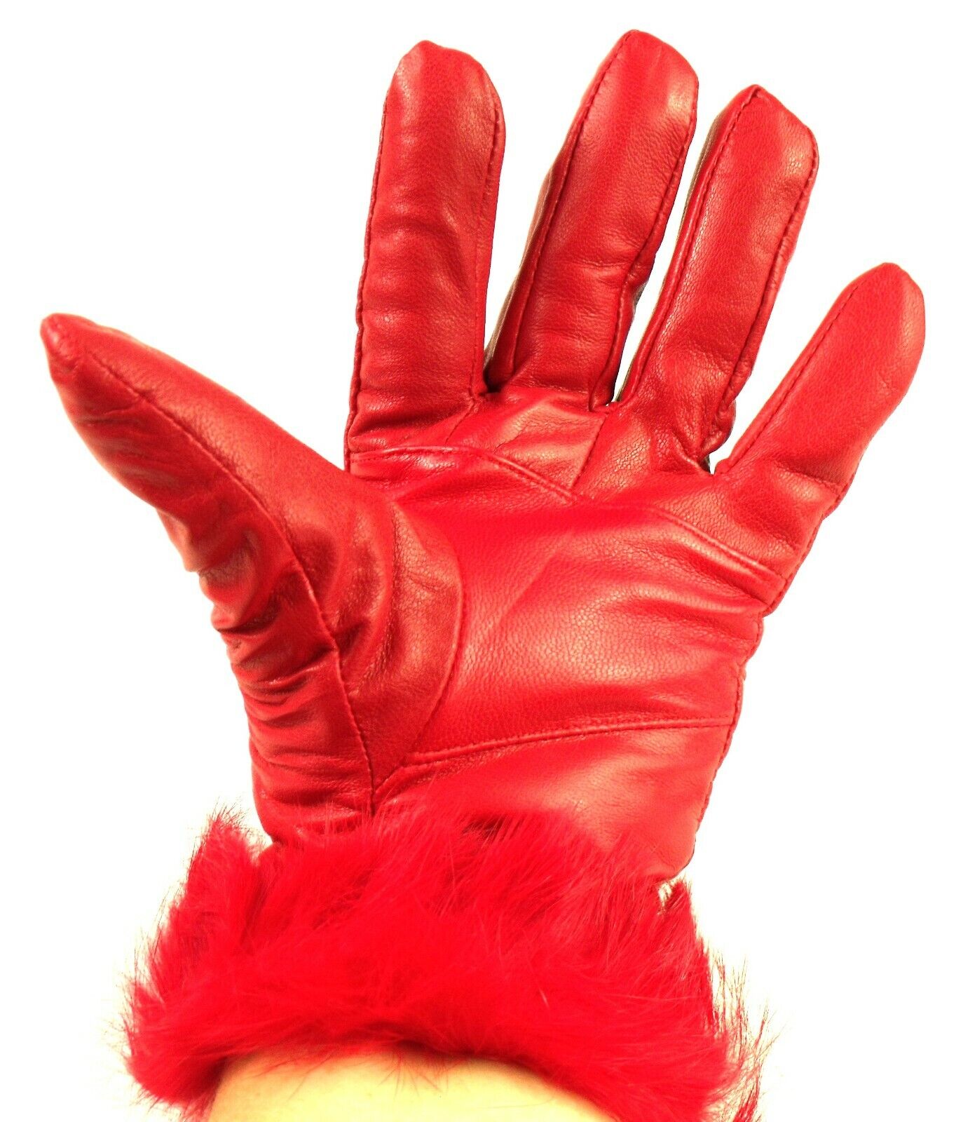 Ladies Red Faux Fur Trim Super Soft Real Leather Fully Lined Gloves Everyday