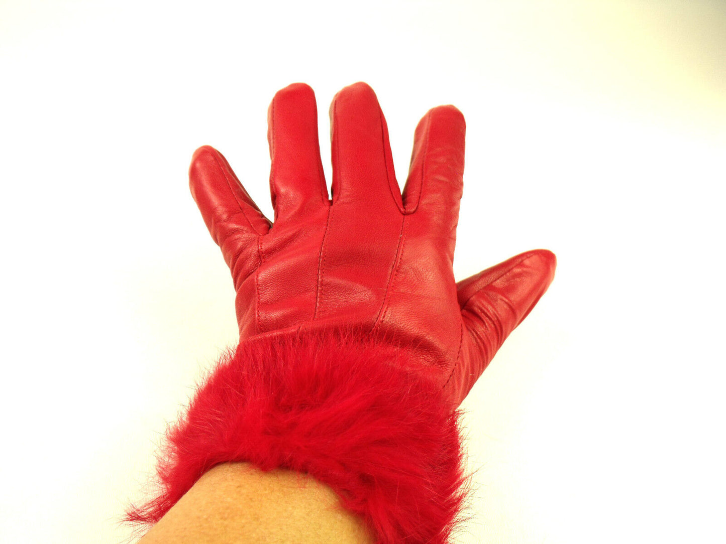 Ladies Red Faux Fur Trim Super Soft Real Leather Fully Lined Gloves Everyday