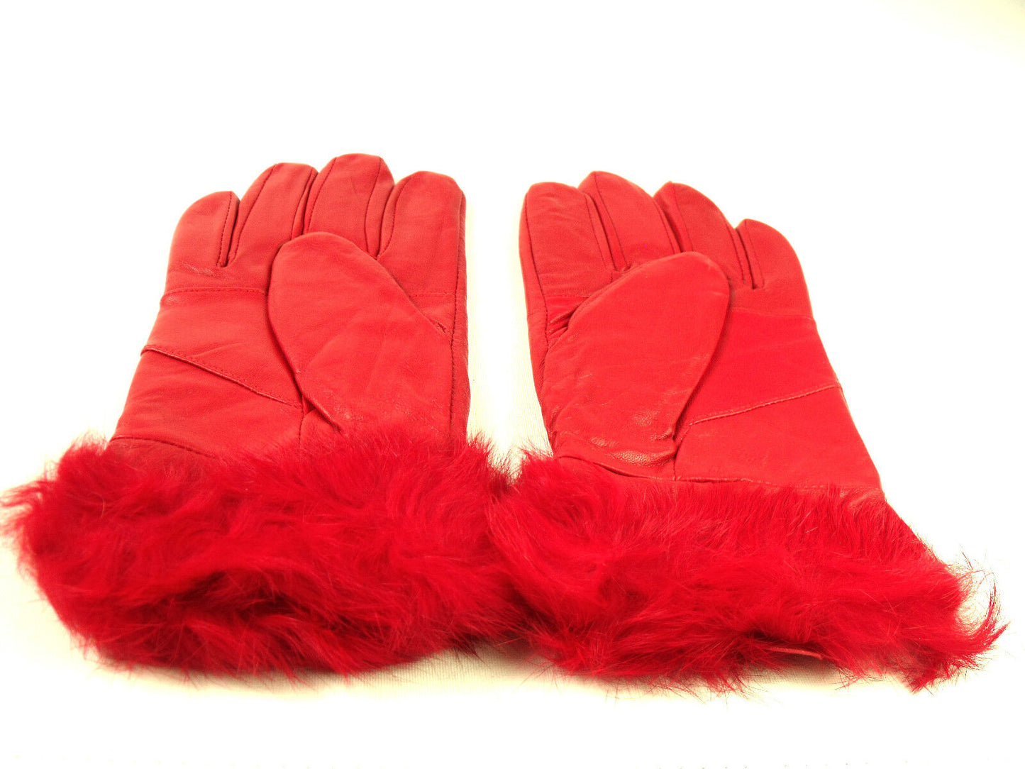 Ladies Red Faux Fur Trim Super Soft Real Leather Fully Lined Gloves Everyday