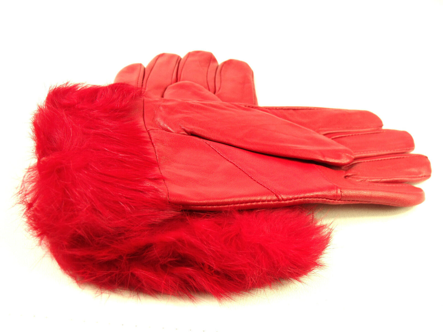 Ladies Red Faux Fur Trim Super Soft Real Leather Fully Lined Gloves Everyday