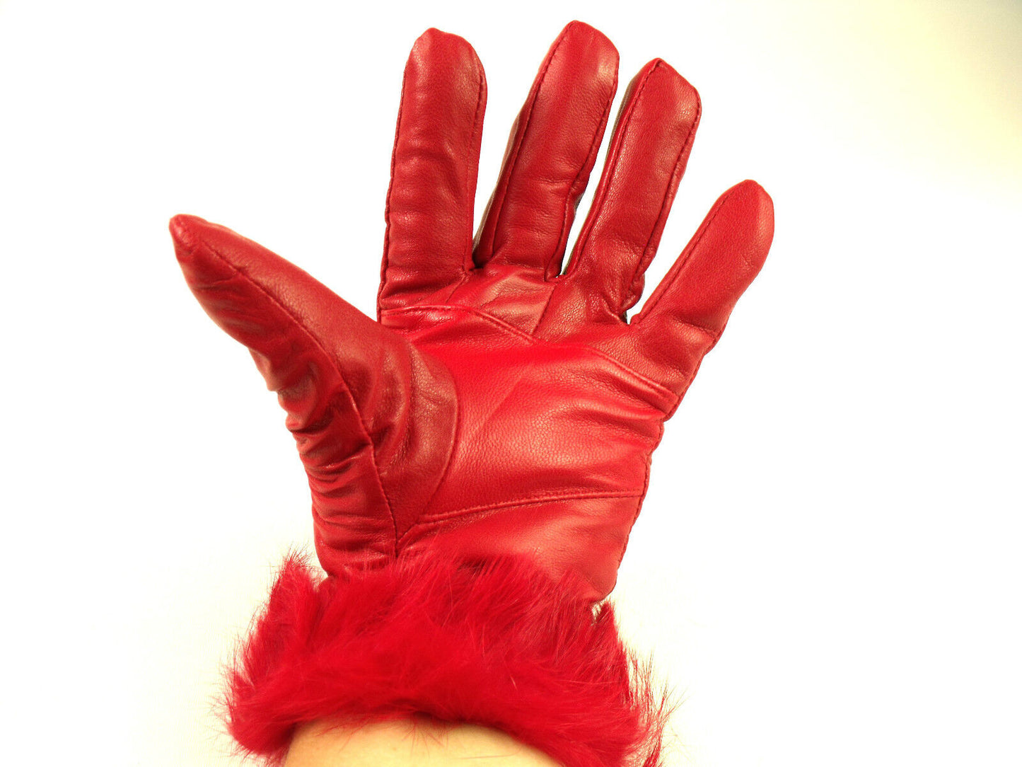 Ladies Red Faux Fur Trim Super Soft Real Leather Fully Lined Gloves Everyday