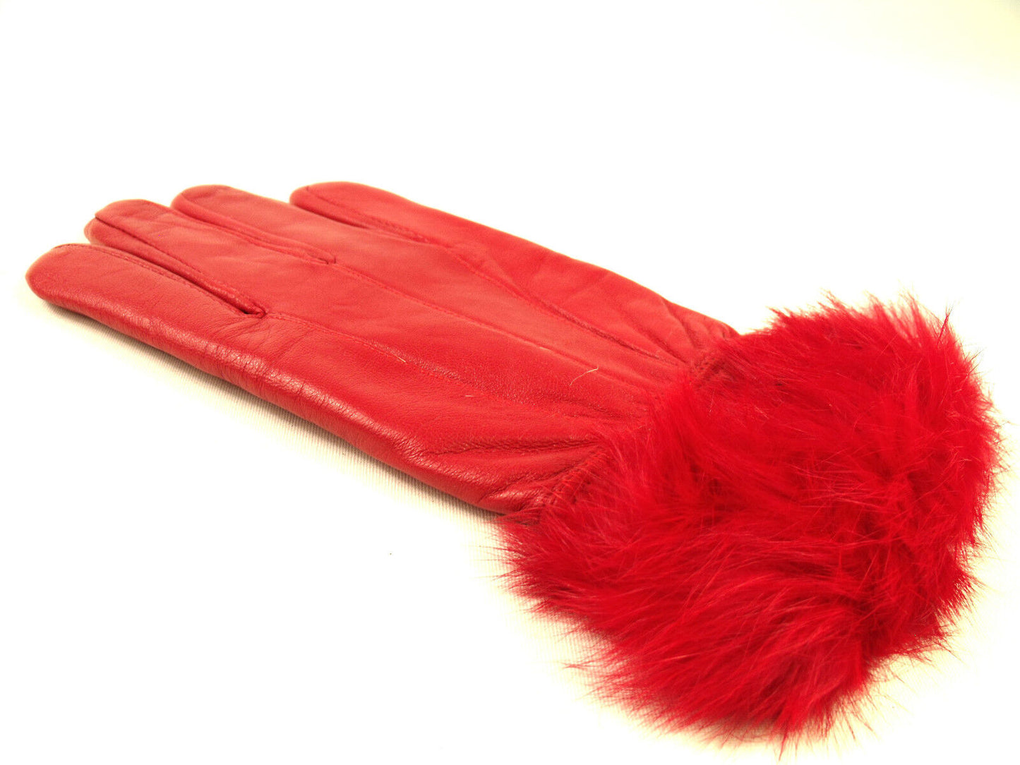 Ladies Red Faux Fur Trim Super Soft Real Leather Fully Lined Gloves Everyday