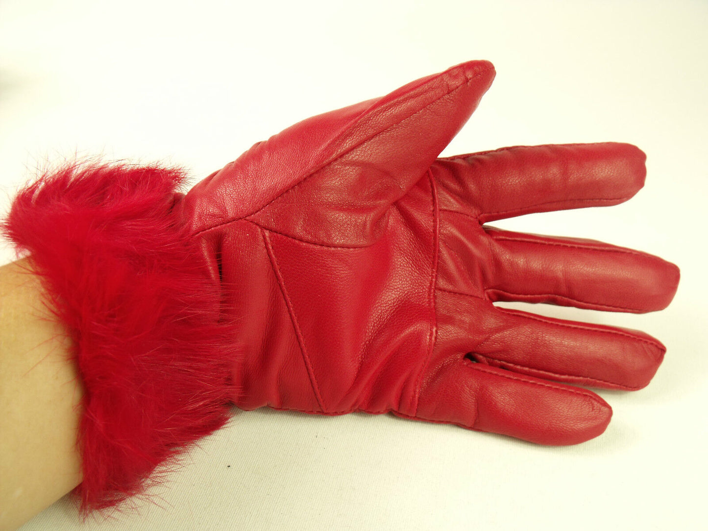 Ladies Red Faux Fur Trim Super Soft Real Leather Fully Lined Gloves Everyday