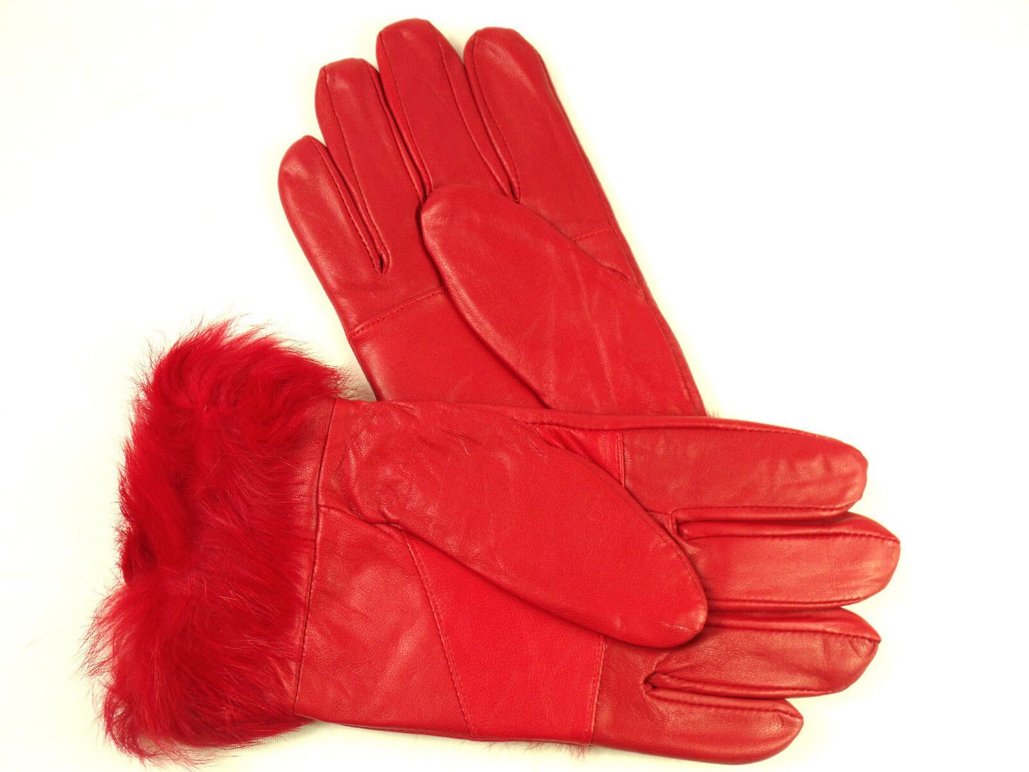 Ladies Red Faux Fur Trim Super Soft Real Leather Fully Lined Gloves Everyday