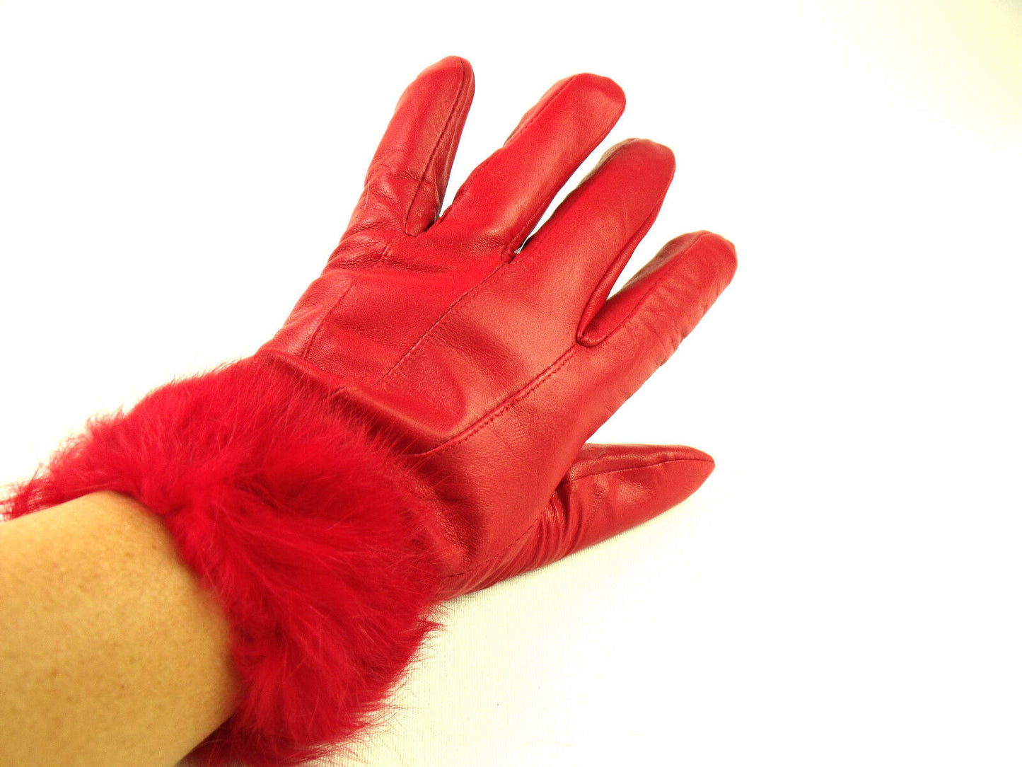 Ladies Red Faux Fur Trim Super Soft Real Leather Fully Lined Gloves Everyday