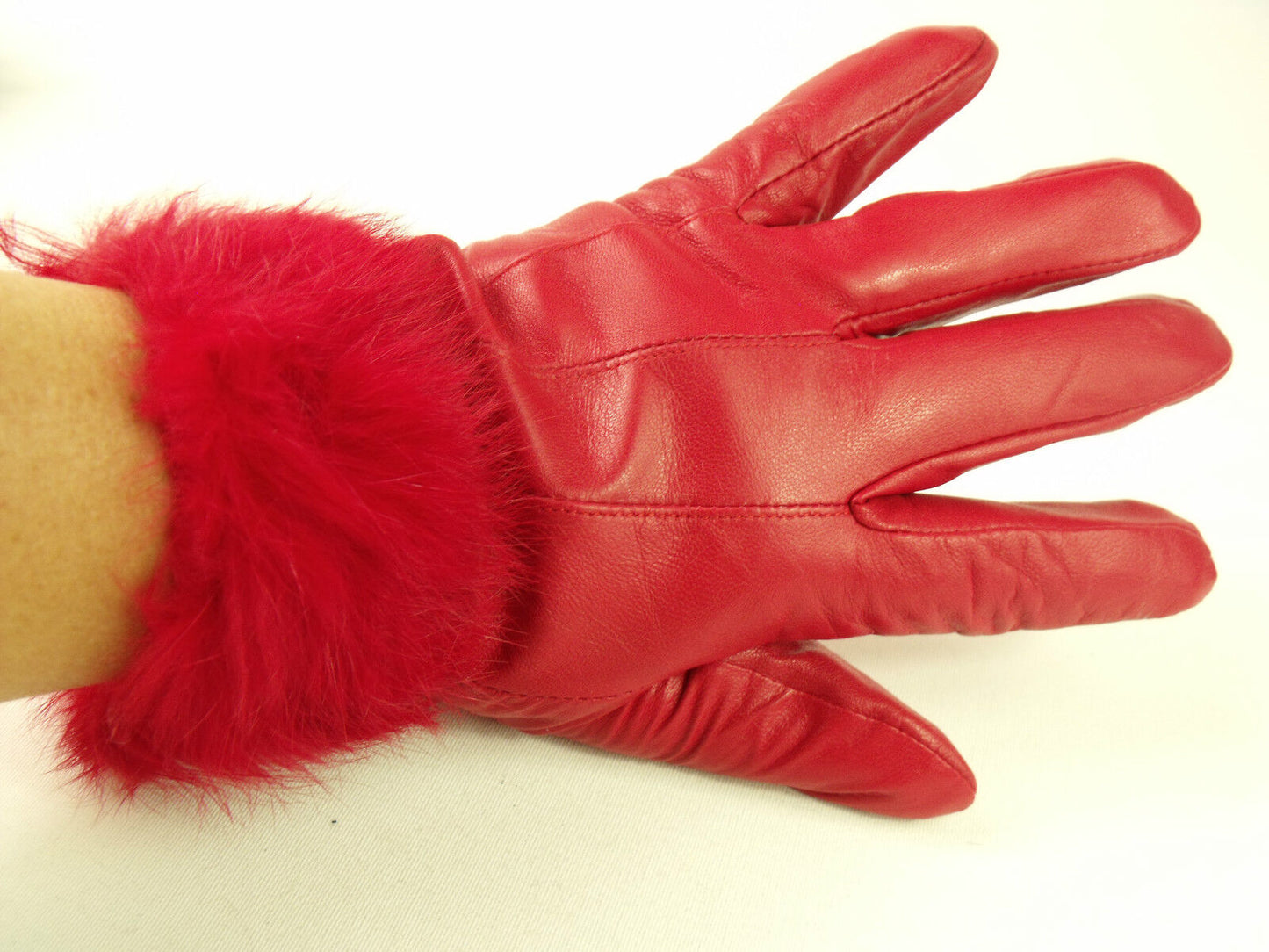 Ladies Red Faux Fur Trim Super Soft Real Leather Fully Lined Gloves Everyday