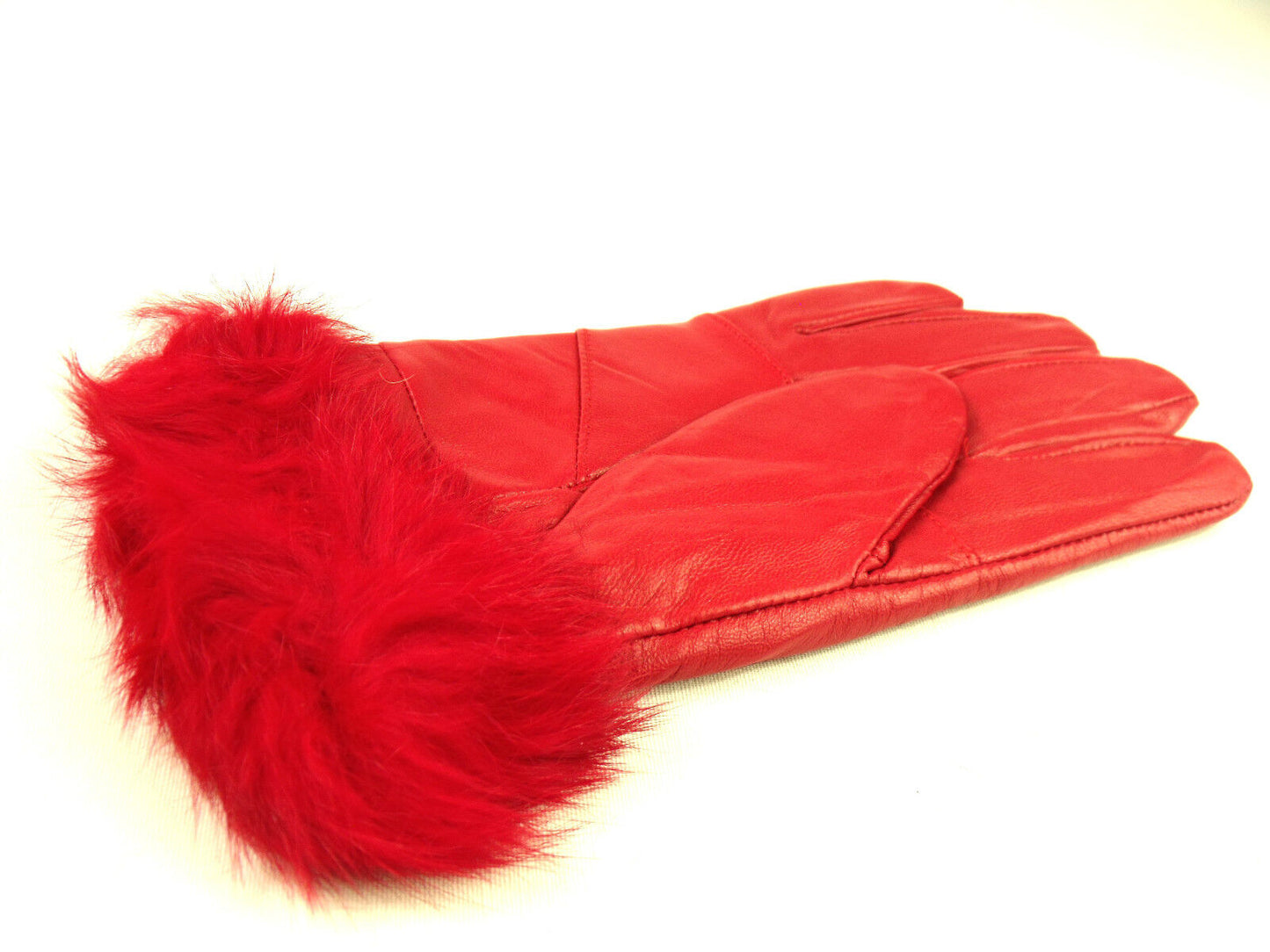 Ladies Red Faux Fur Trim Super Soft Real Leather Fully Lined Gloves Everyday