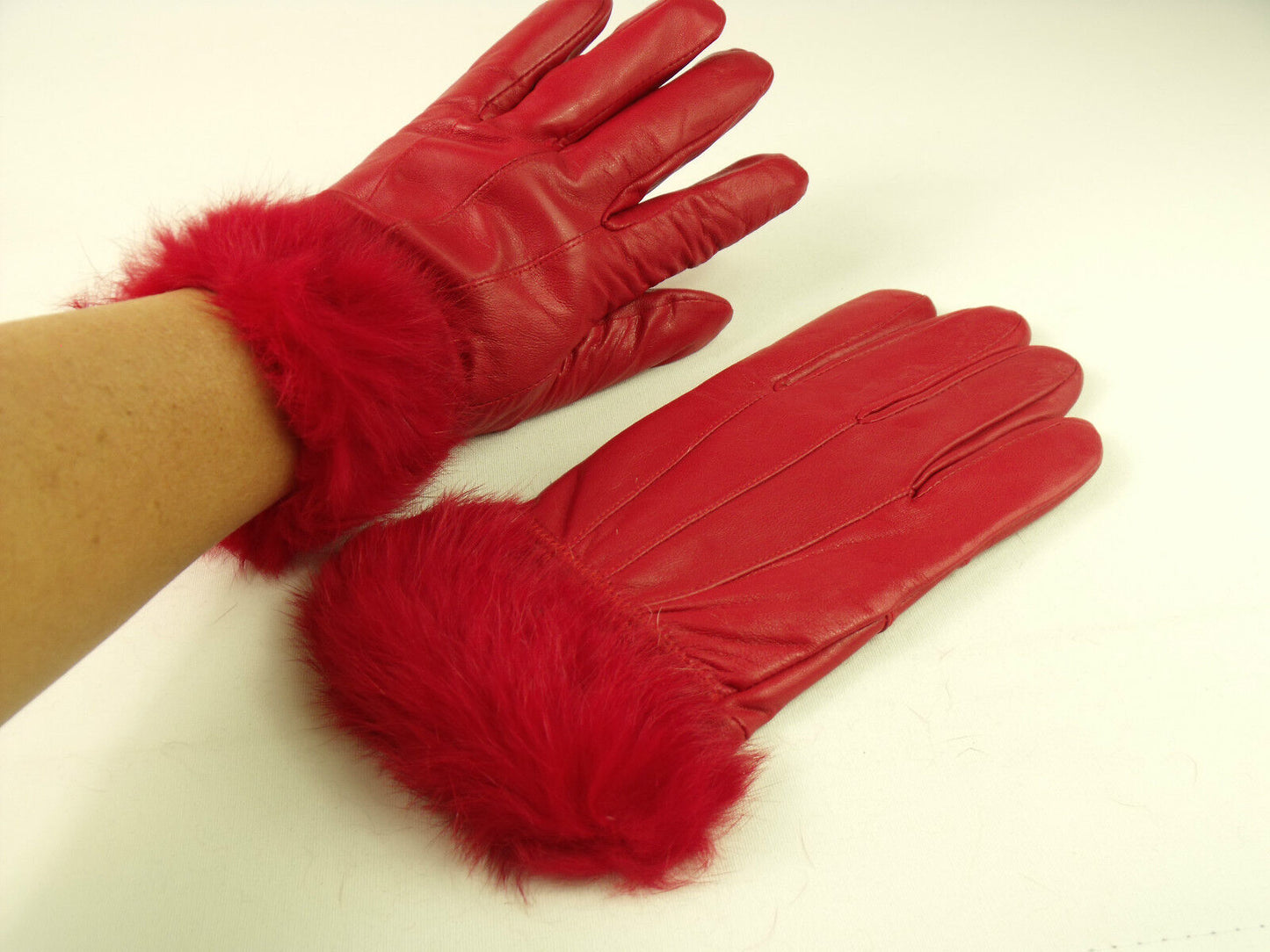 Ladies Red Faux Fur Trim Super Soft Real Leather Fully Lined Gloves Everyday