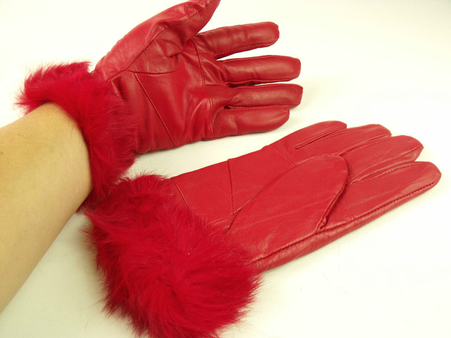 Ladies Red Faux Fur Trim Super Soft Real Leather Fully Lined Gloves Everyday