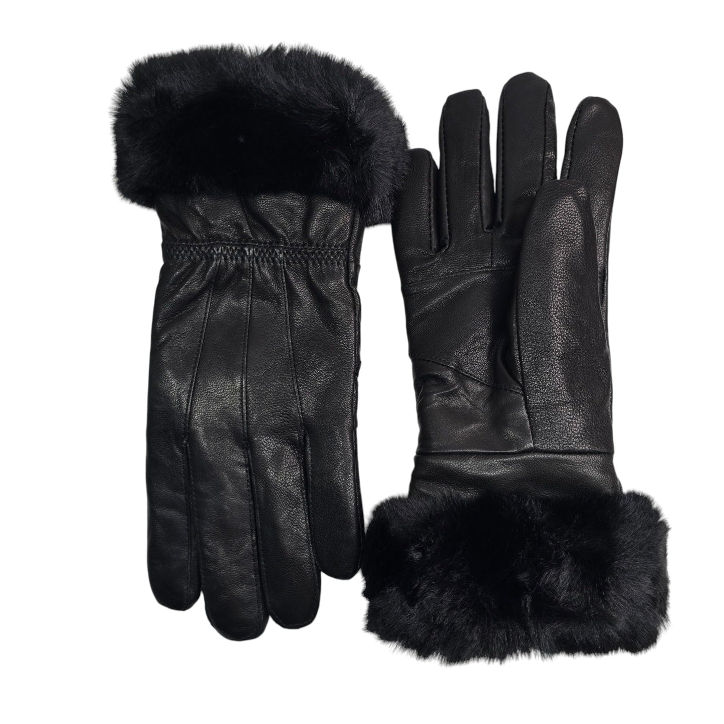 TheGloveHut Womens New Real Leather Gloves with Faux Cuff