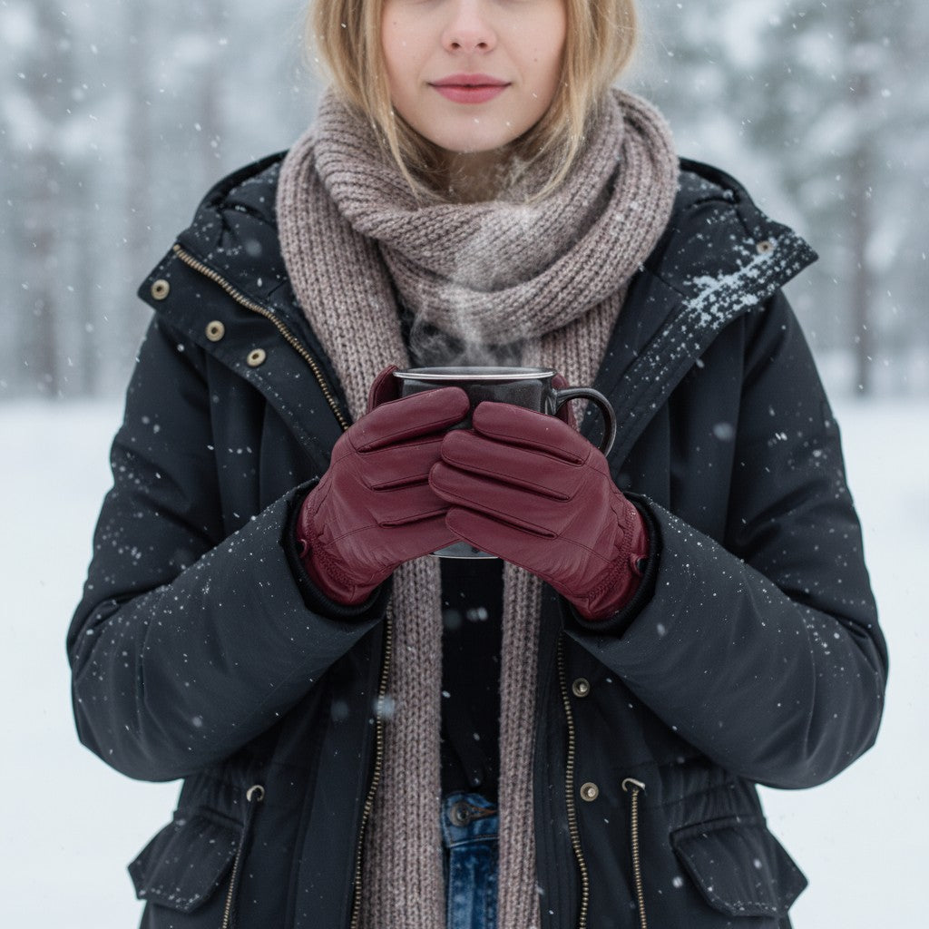 Ladies Super Soft Genuine Leather Fully Fleece Lined Gloves Winter Driving Warm