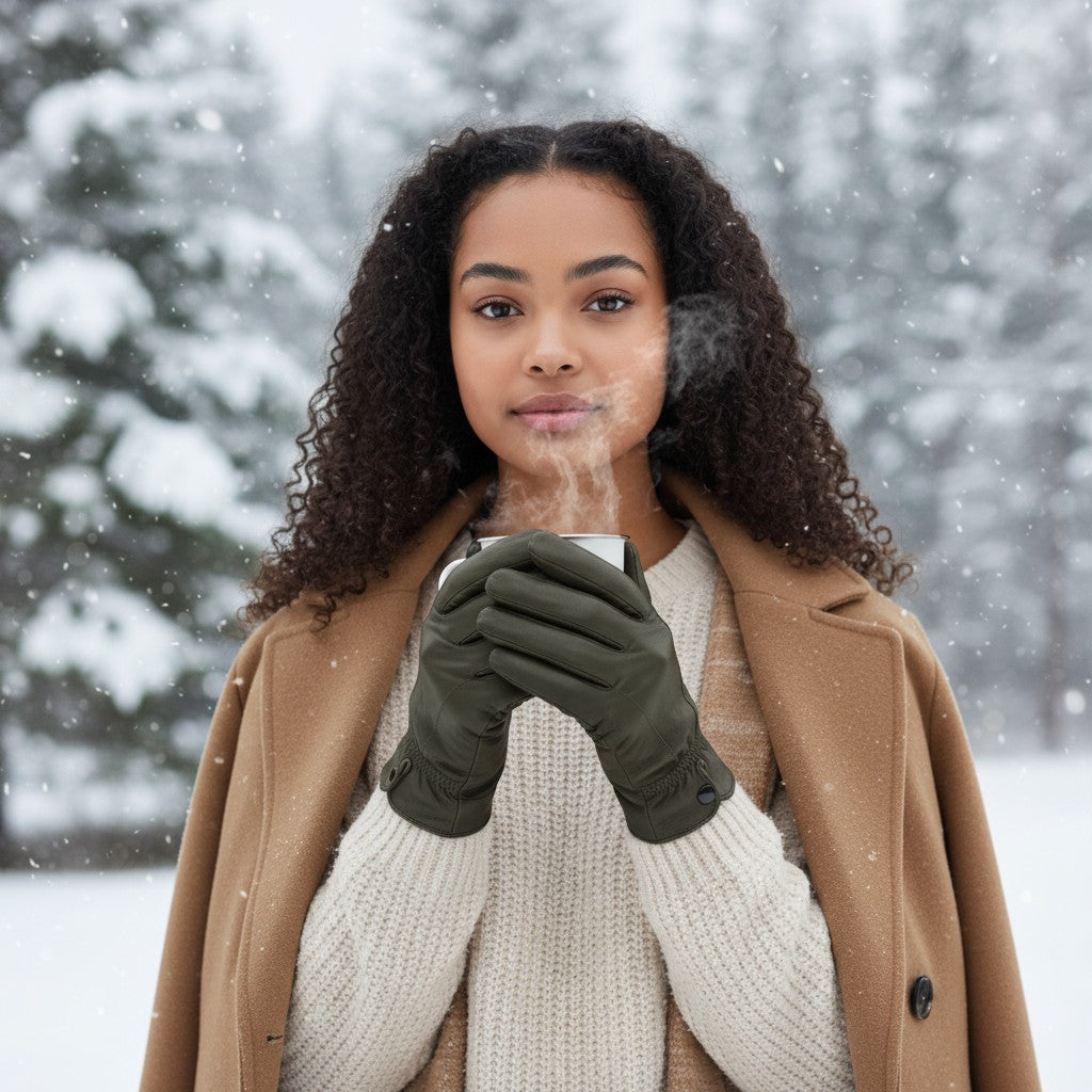 Ladies Super Soft Genuine Leather Fully Fleece Lined Gloves Winter Driving Warm