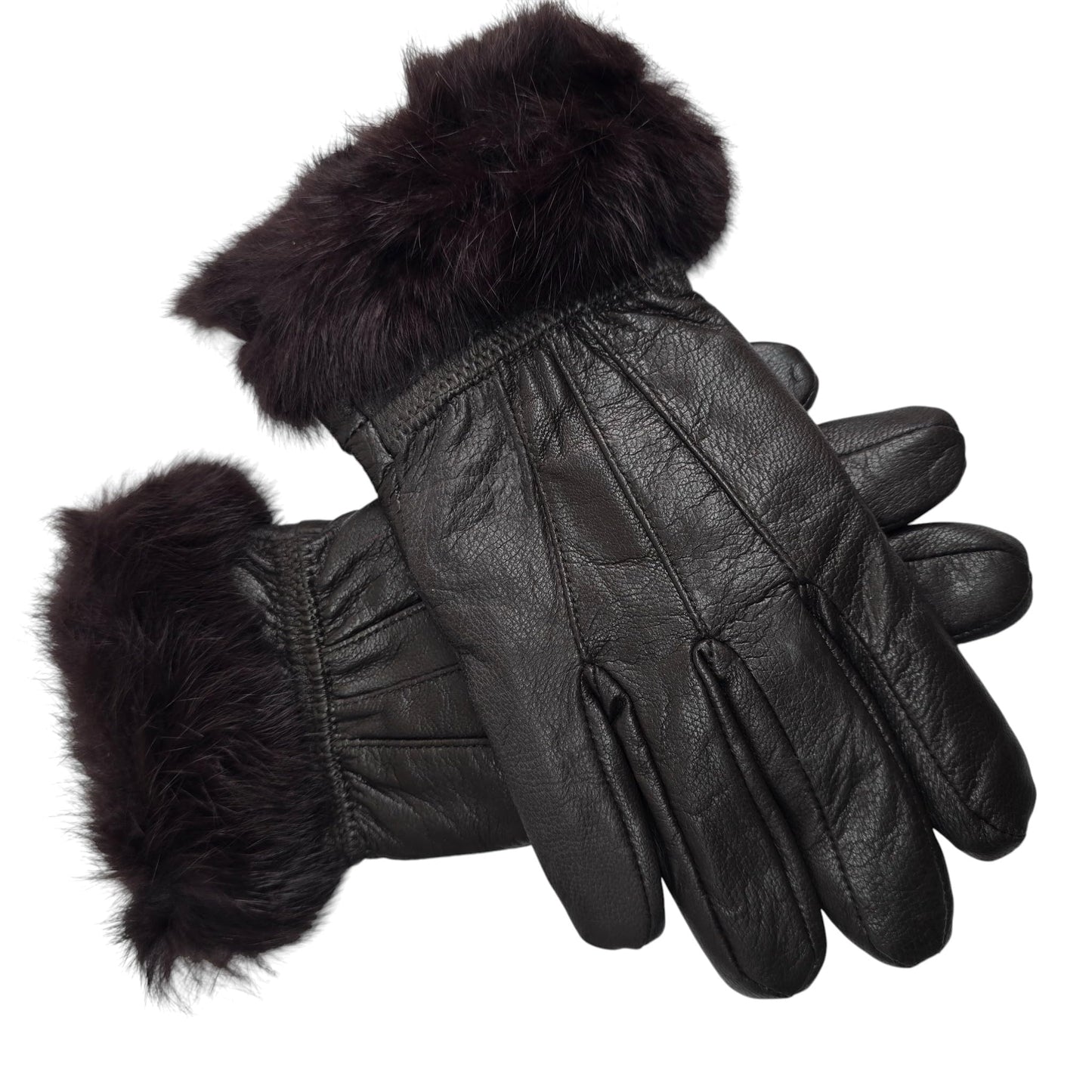 TheGloveHut Womens New Real Leather Gloves with Faux Cuff