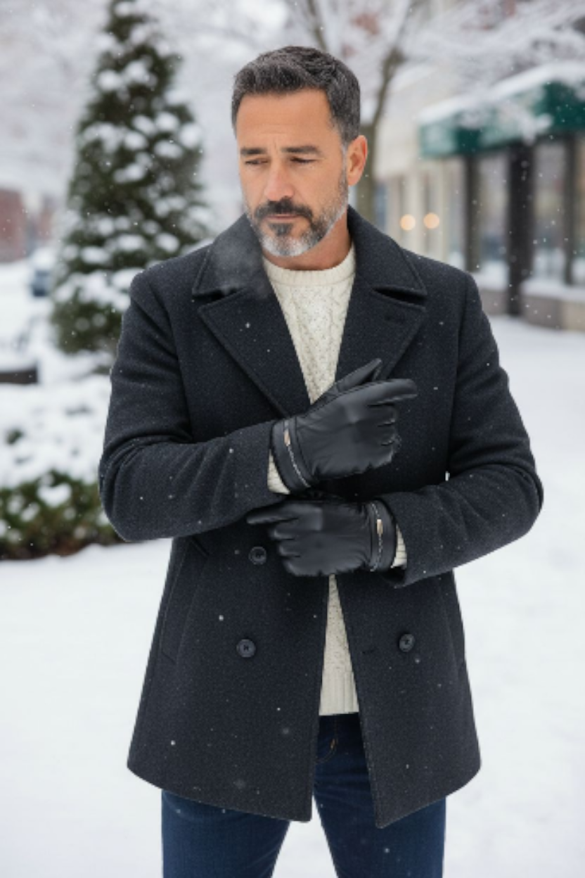 New Mens Premium Soft Fleece Lined Black Real Leather Gloves Winter Touch Screen