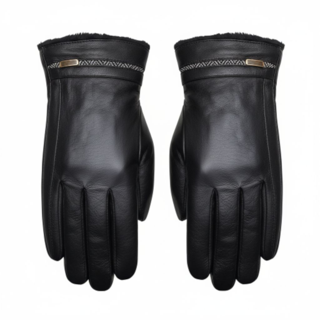 New Mens Premium Soft Fleece Lined Black Real Leather Gloves Winter Touch Screen