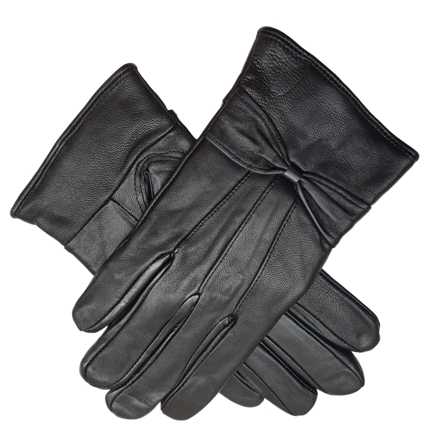 Womens Black Real Leather Gloves Gift Boxed
