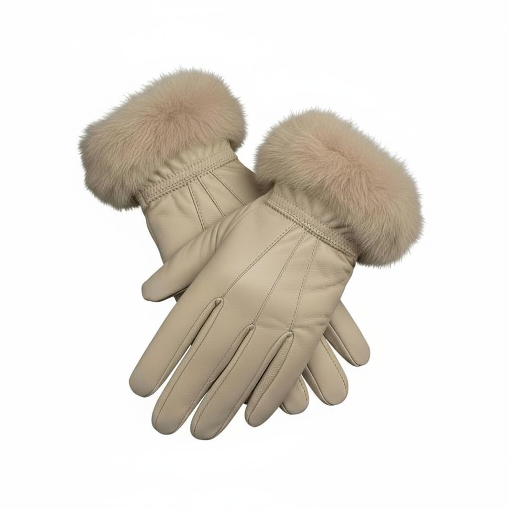 TheGloveHut Womens New Real Leather Gloves with Faux Cuff