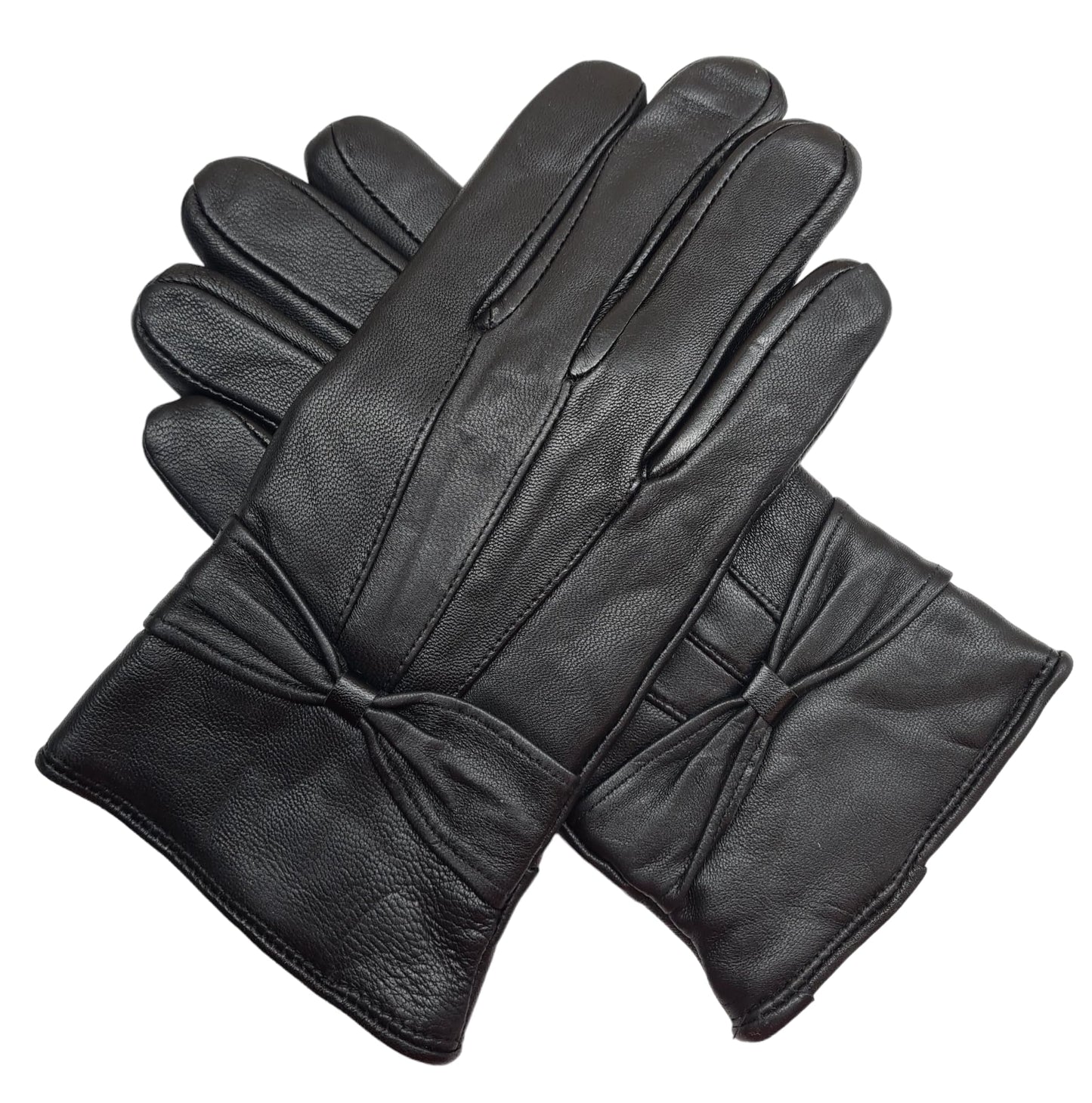 Womens Black Real Leather Gloves Gift Boxed