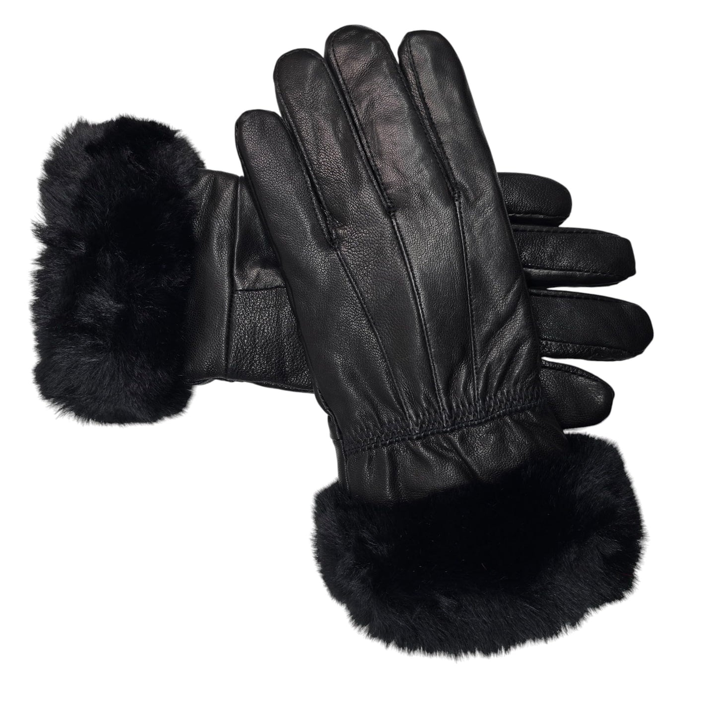 TheGloveHut Womens New Real Leather Gloves with Faux Cuff