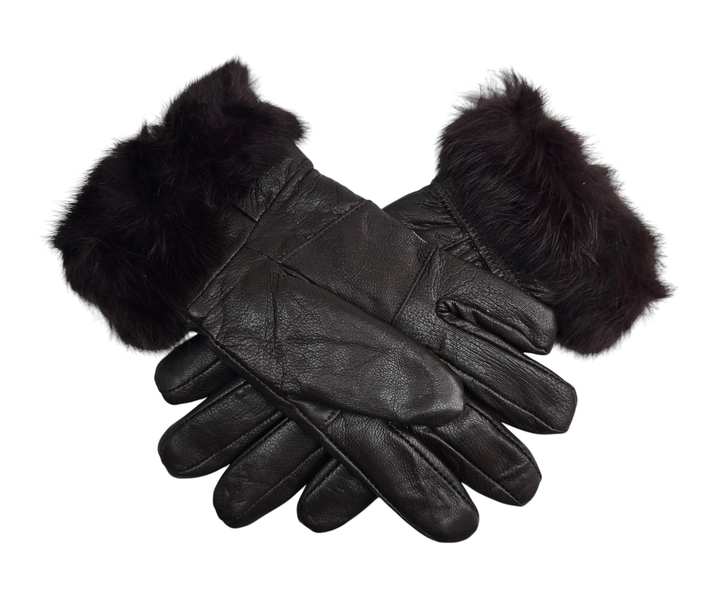 TheGloveHut Womens New Real Leather Gloves with Faux Cuff