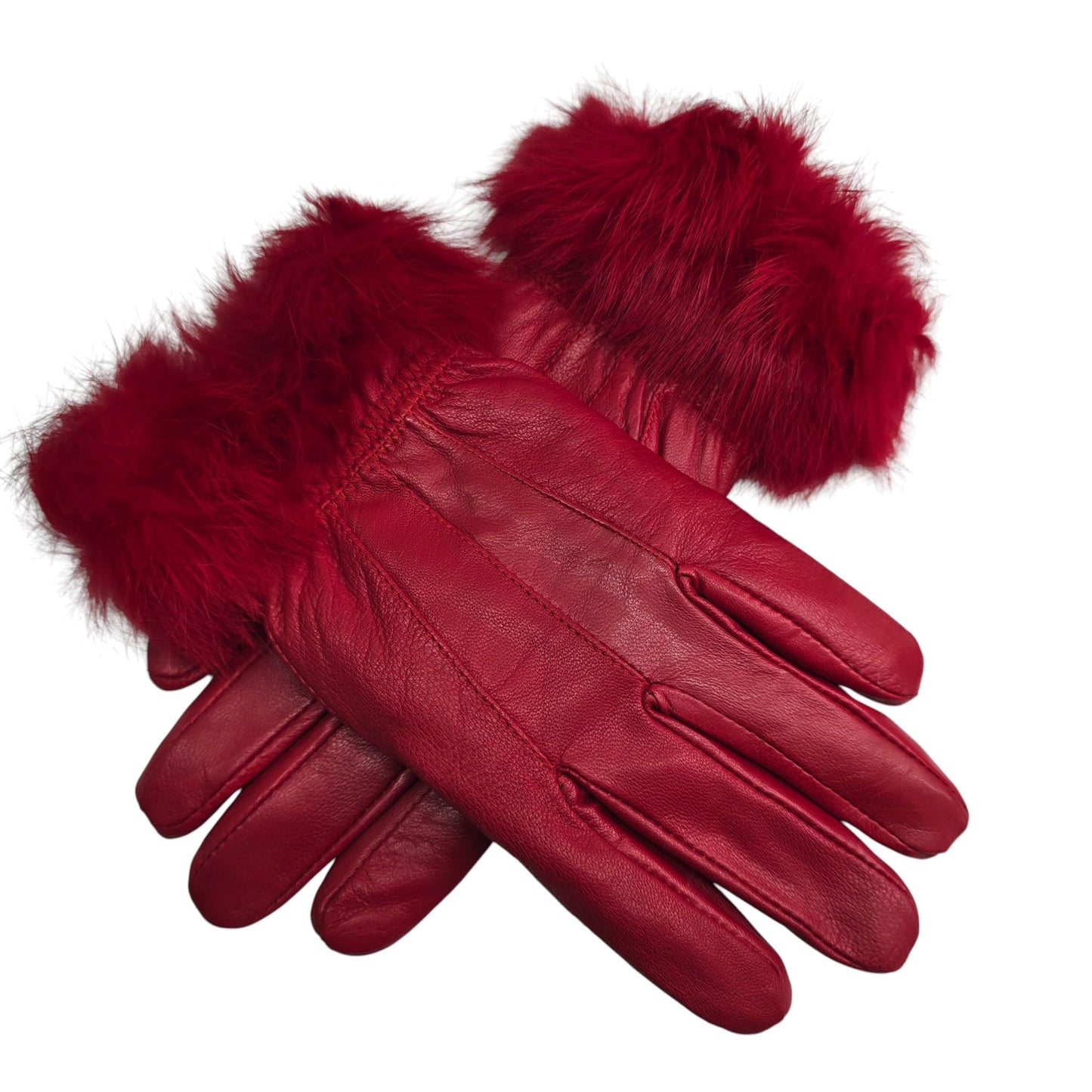 TheGloveHut Womens New Real Leather Gloves with Faux Cuff