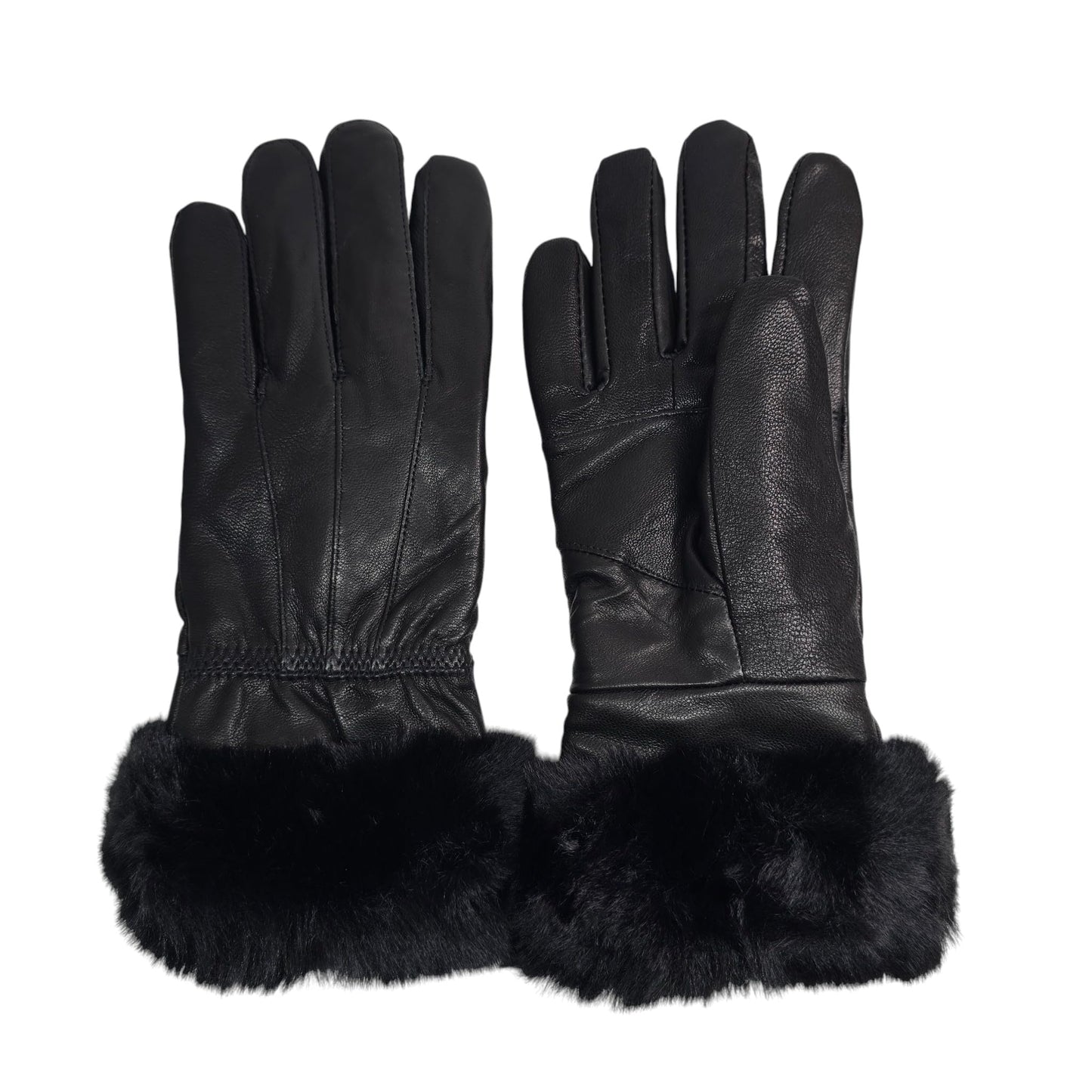 TheGloveHut Womens New Real Leather Gloves with Faux Cuff