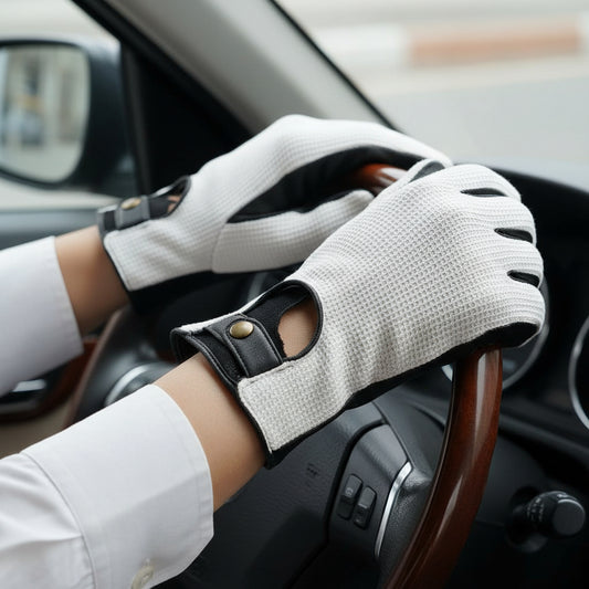 Mens New High Quality Classic Two Tone Soft Leather Cotton Driving Gloves