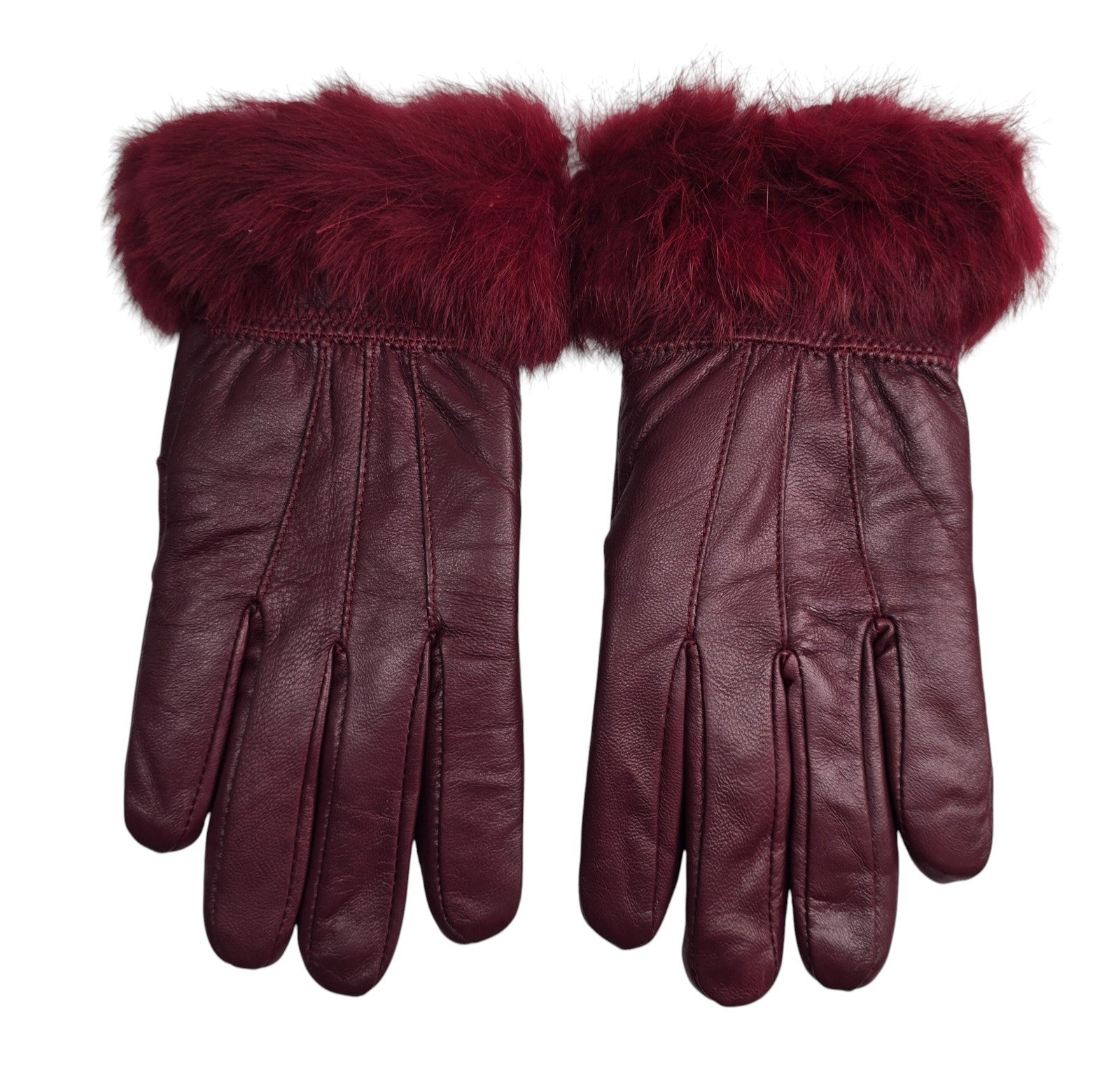 Ladies Womens Real Super Soft Leather Faux Fur Trim Fleece Lined Winter Gloves