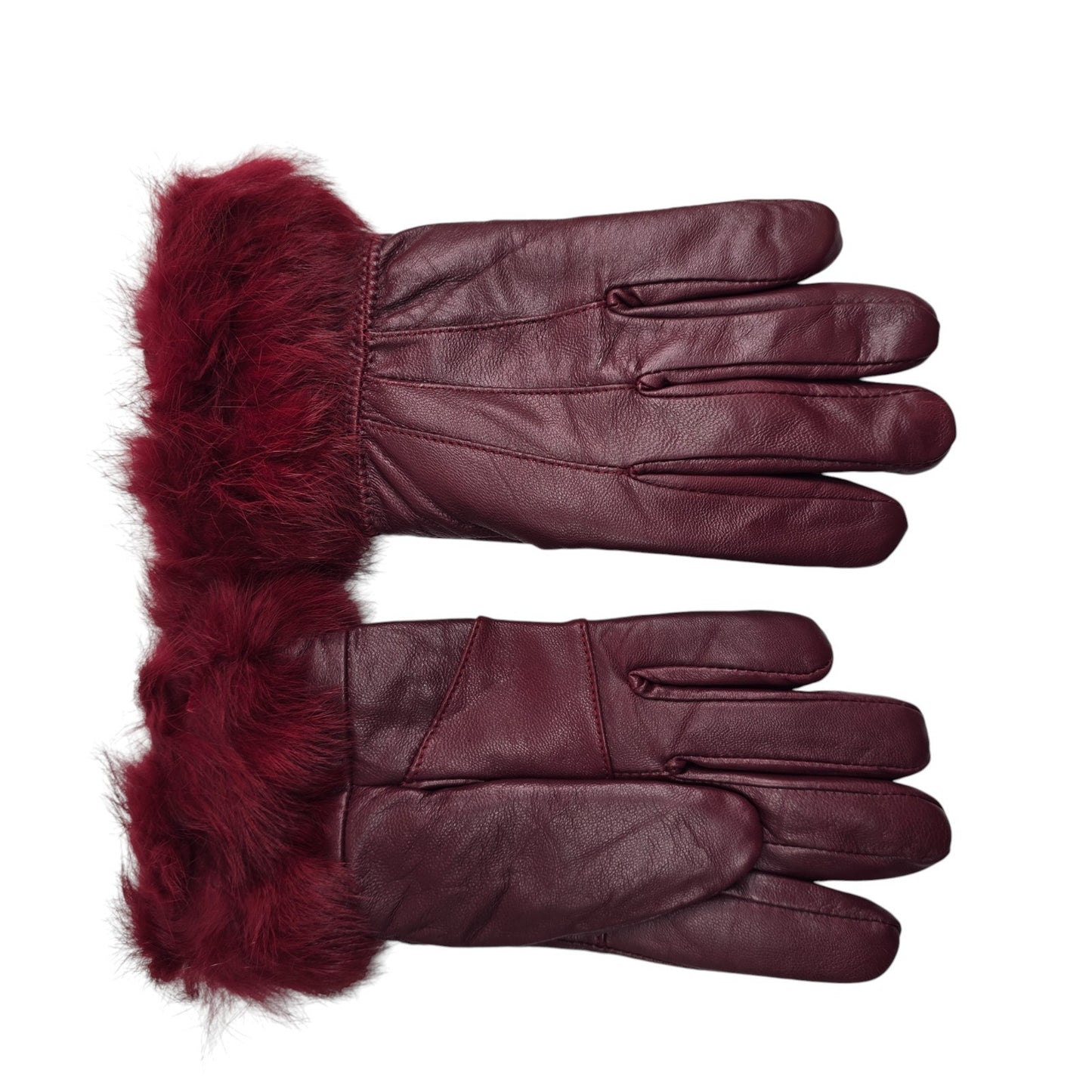 Ladies Womens Real Super Soft Leather Faux Fur Trim Fleece Lined Winter Gloves