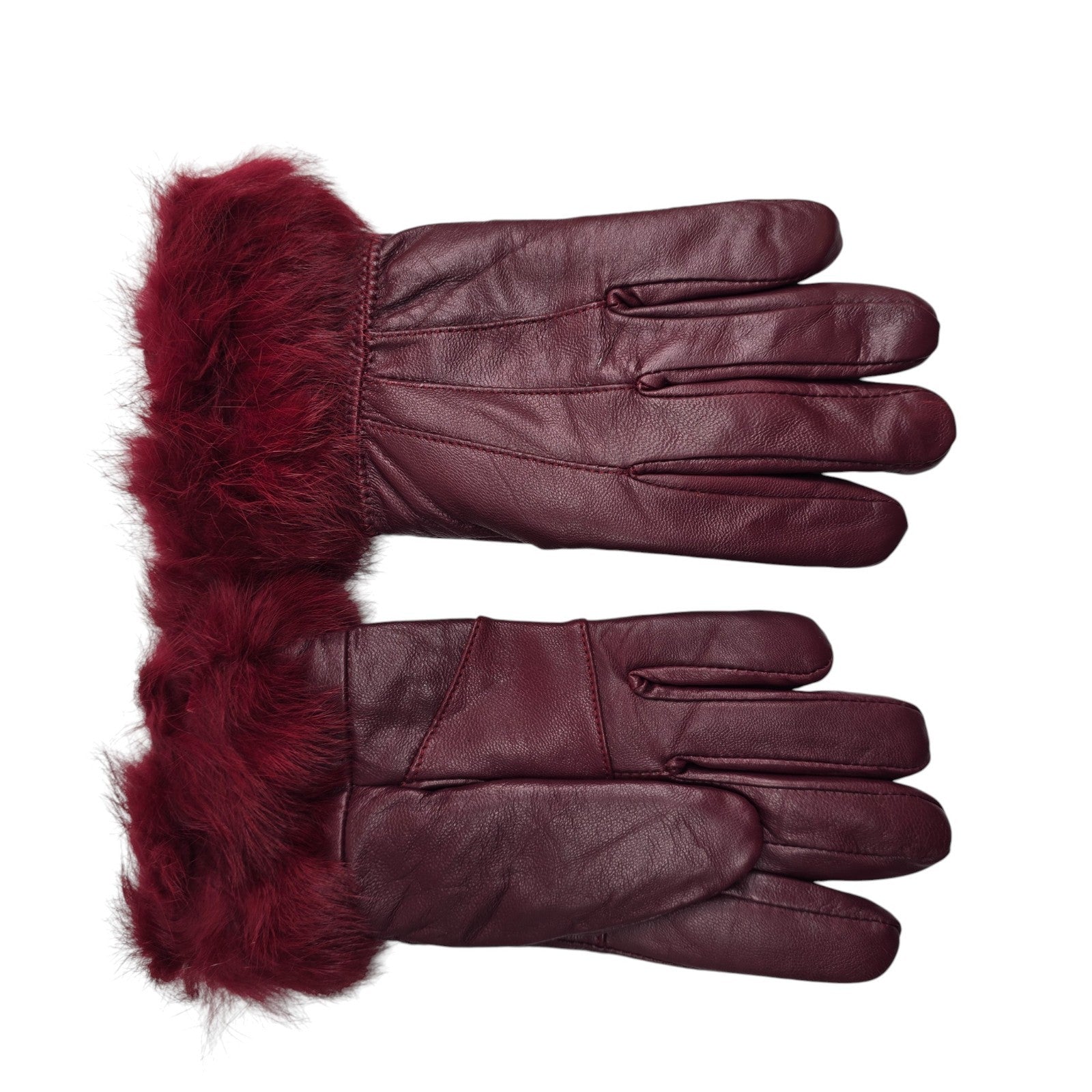 Ladies Womens Real Super Soft Leather Faux Fur Trim Fleece Lined Winter Gloves