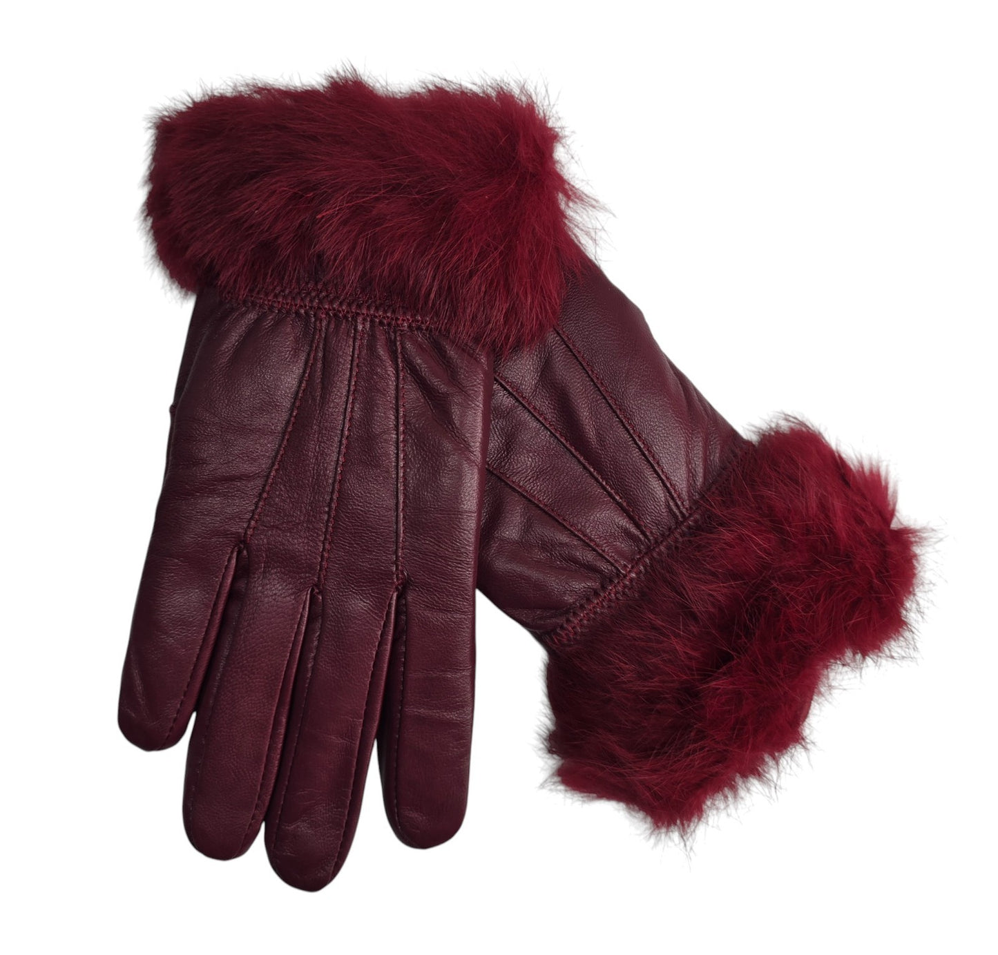 Ladies Womens Real Super Soft Leather Faux Fur Trim Fleece Lined Winter Gloves