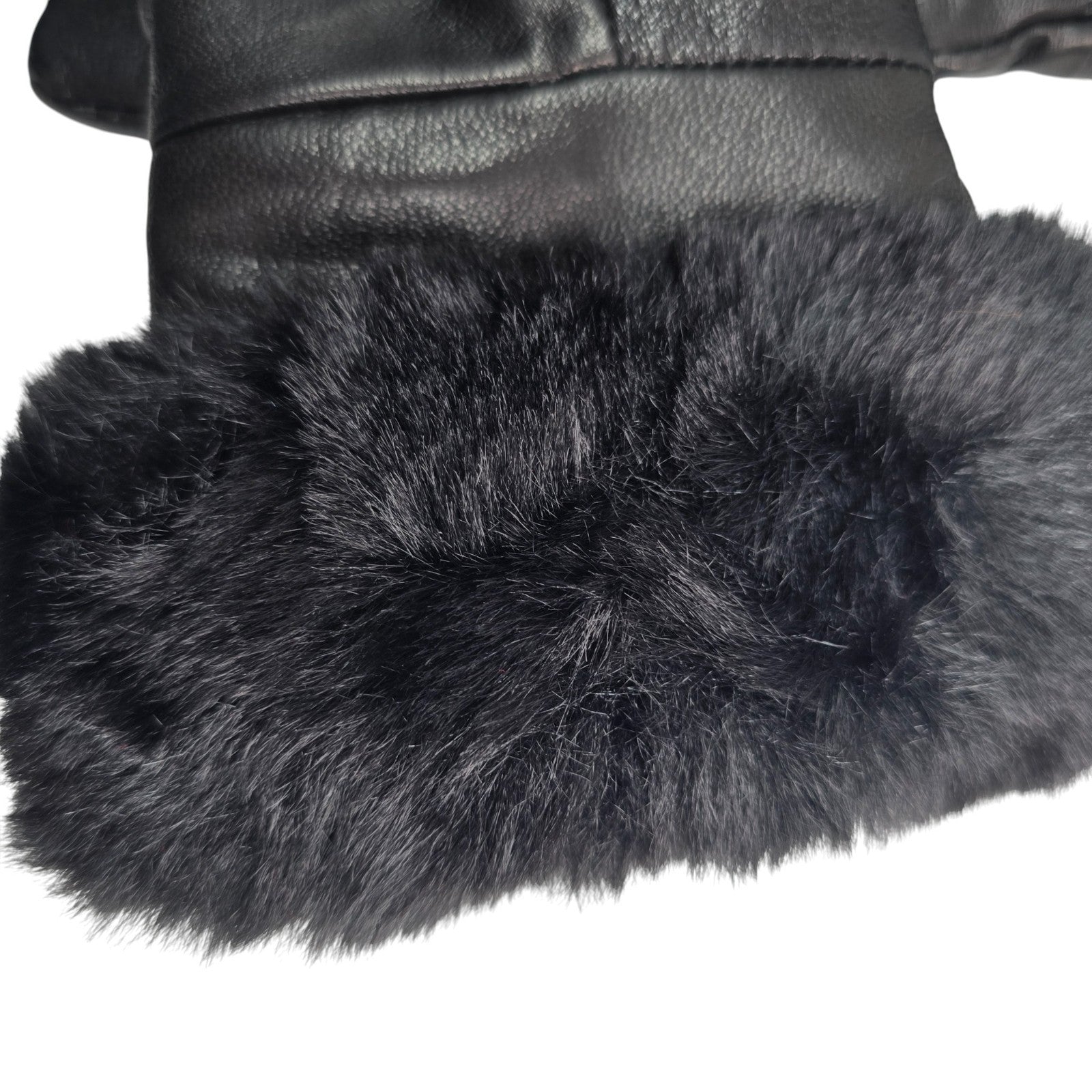 Ladies Womens Real Super Soft Leather Faux Fur Trim Fleece Lined Winter Gloves
