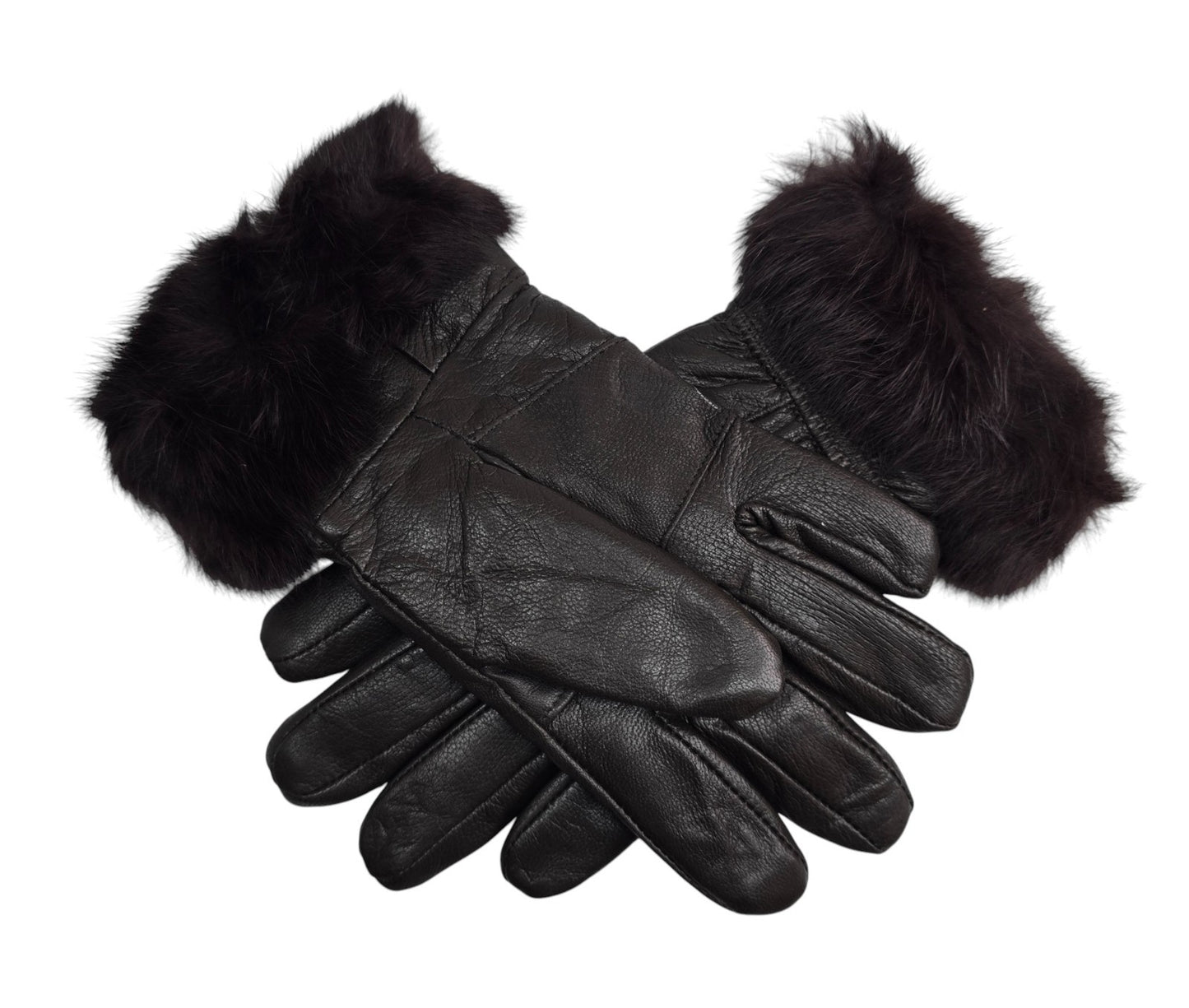 Ladies Womens Real Super Soft Leather Faux Fur Trim Fleece Lined Winter Gloves