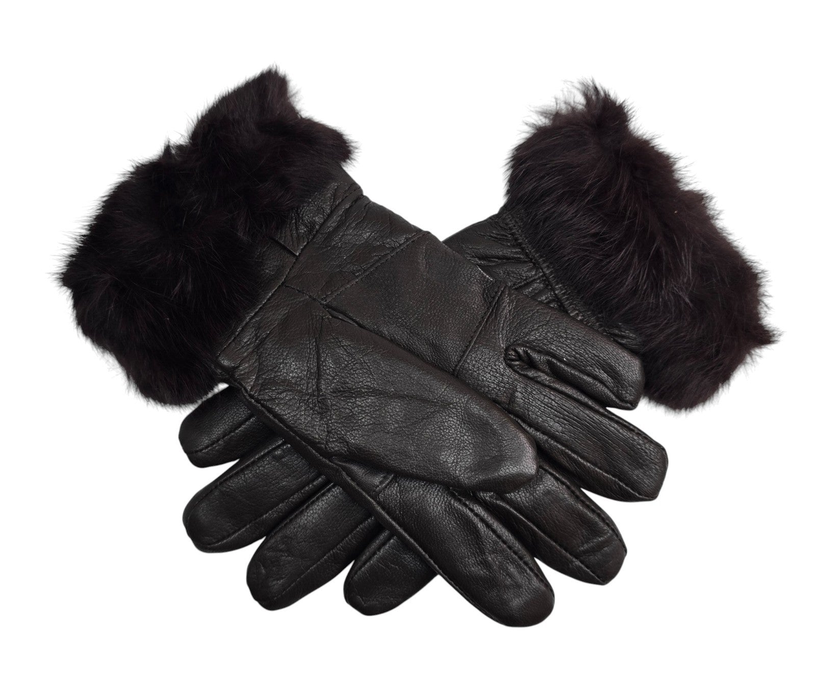 Ladies Womens Real Super Soft Leather Faux Fur Trim Fleece Lined Winter Gloves